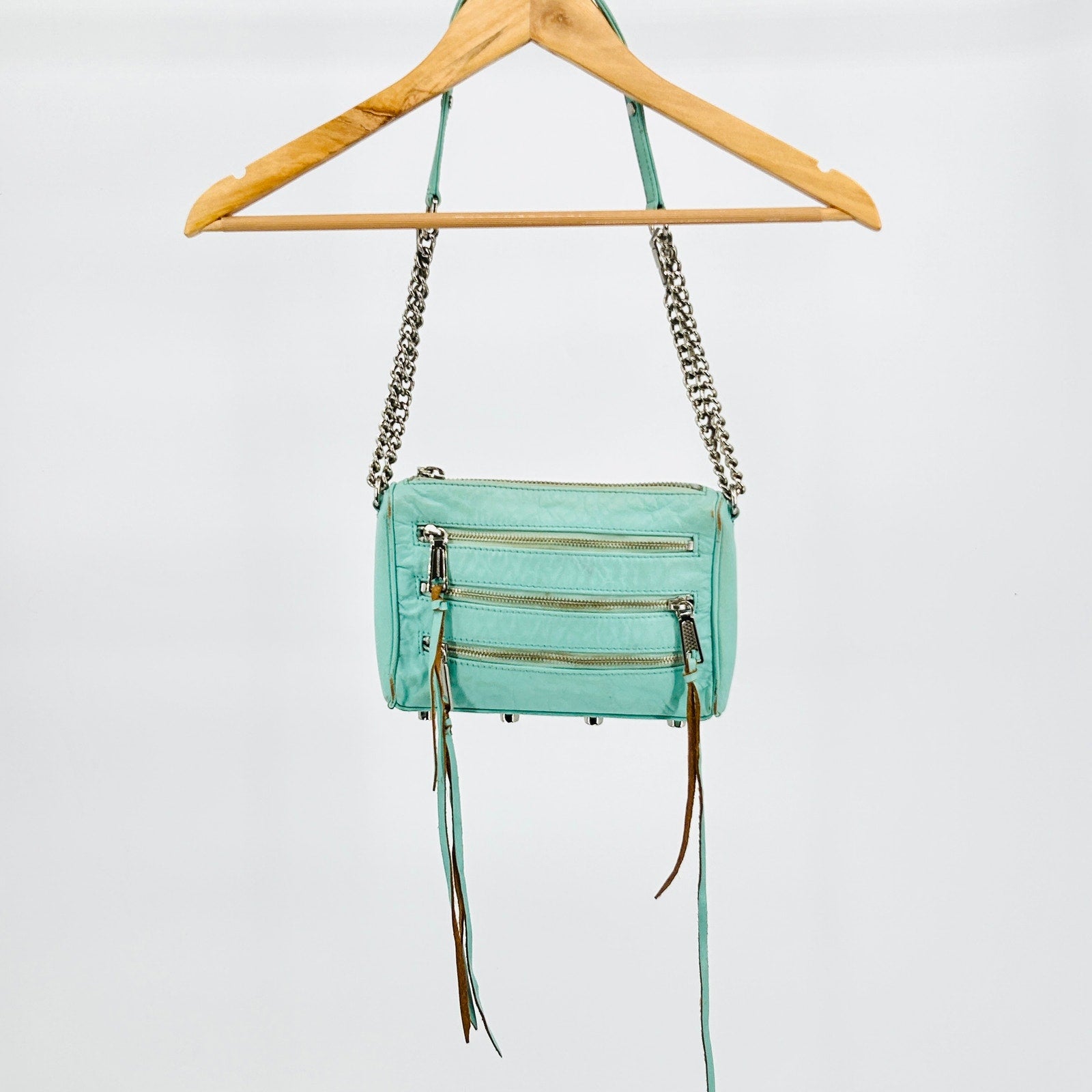 Vintage Y2K Rebecca Minkoff Mint Green Leather Silver Chain Shoulder Bag