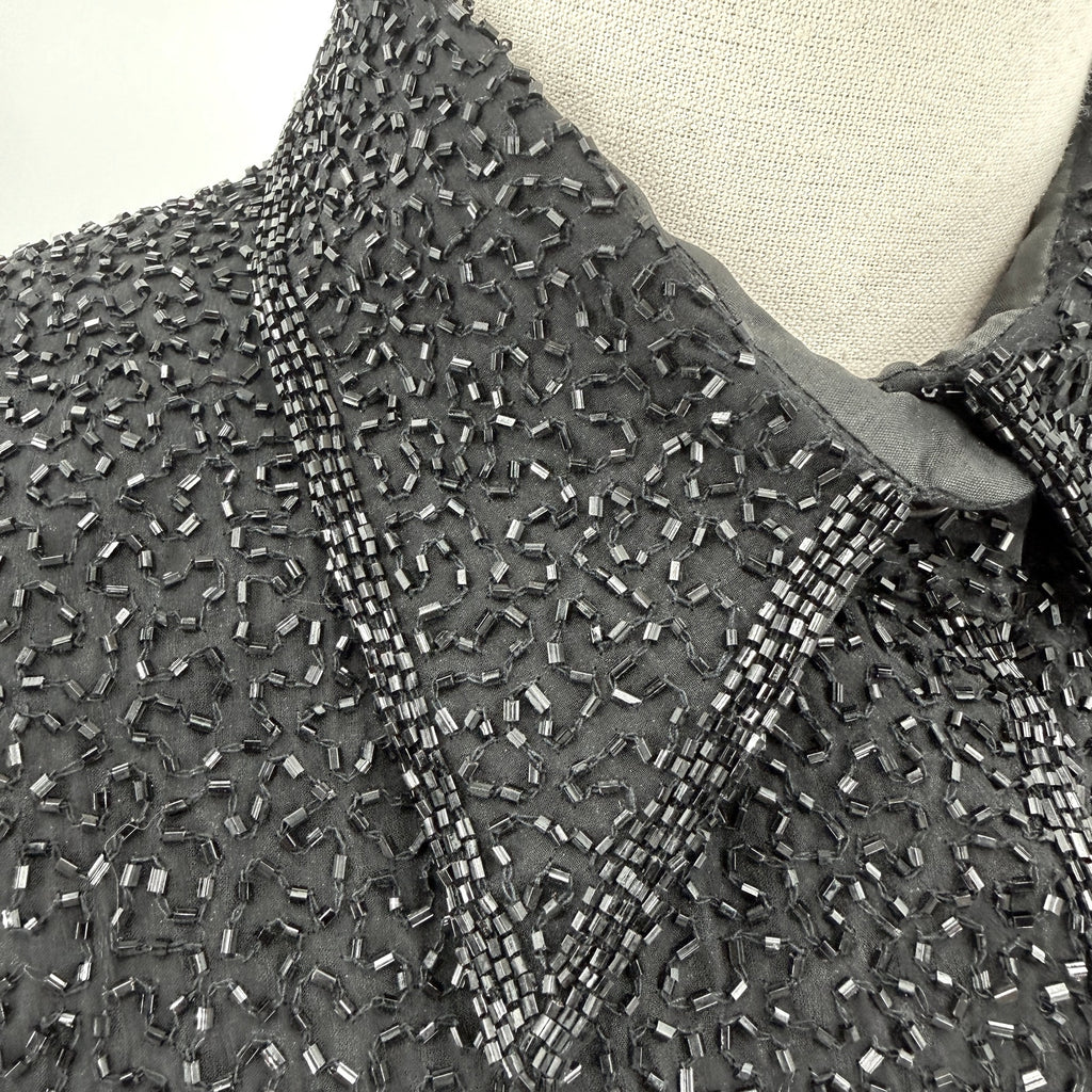 Vintage 90s Caroline Rose Black Silk Fully Beaded Evening Jacket