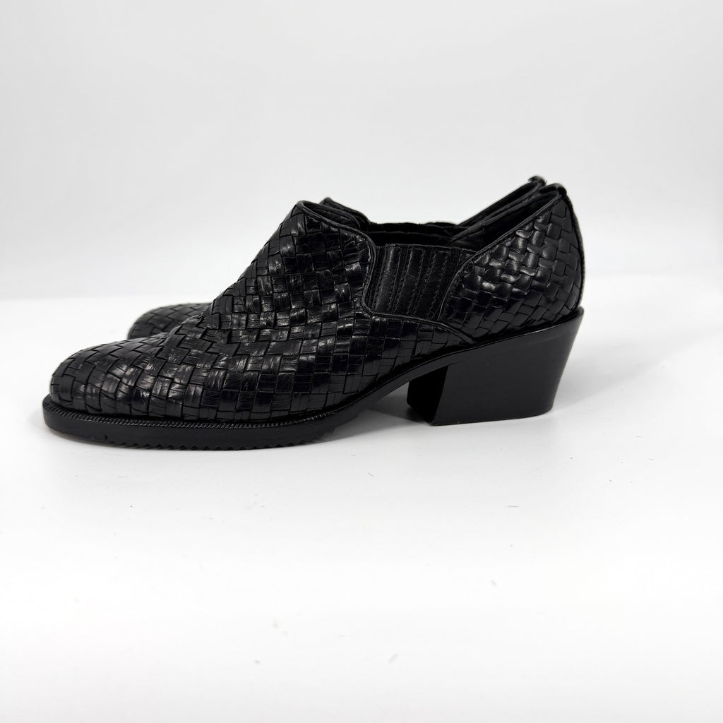 Vintage 90s Cole Haan Black Woven Genuine Leather Cuban Heel Shoes