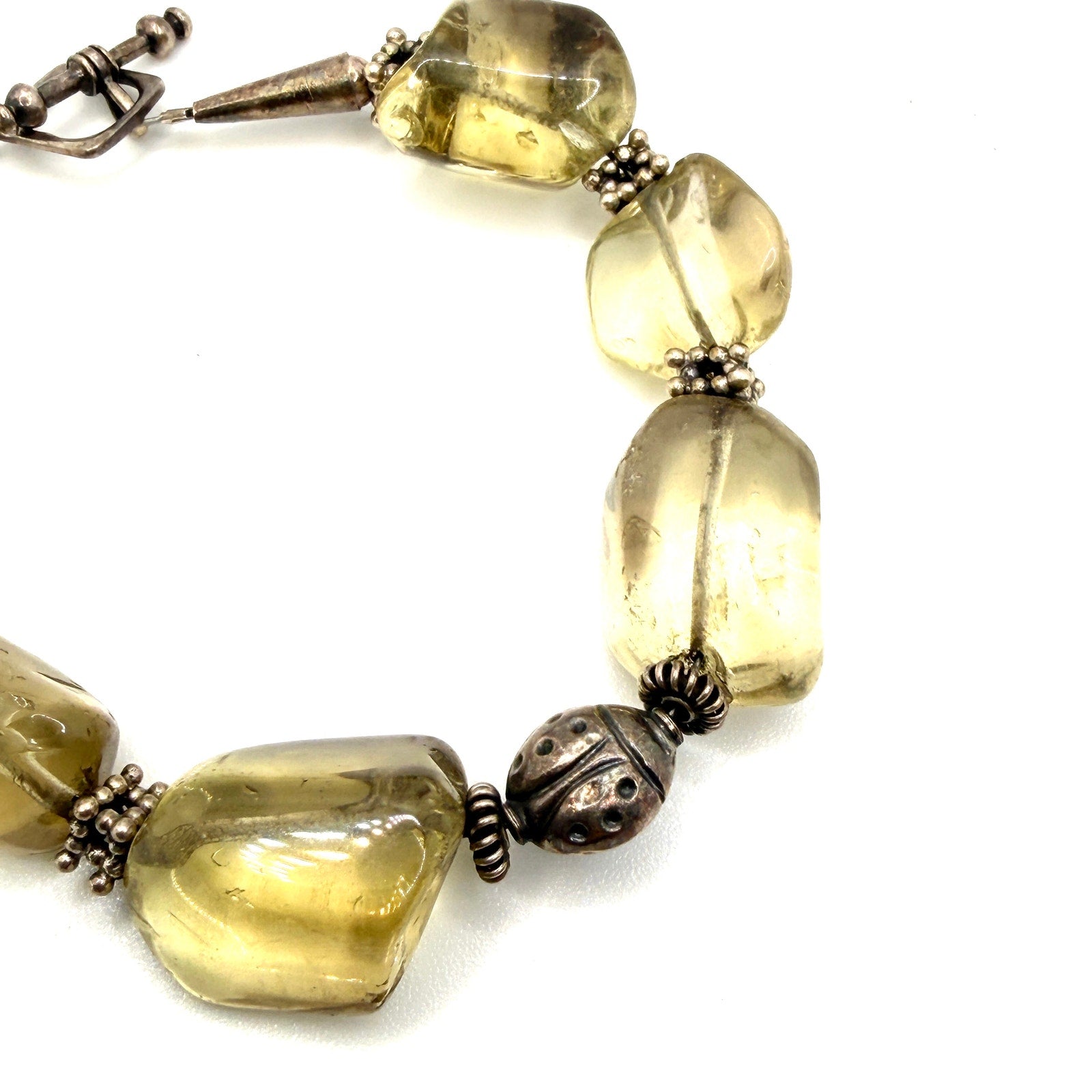 Vintage 90s Sunburst Trading Co. Citrine Sterling Silver Ladybug Toggle Bracelet