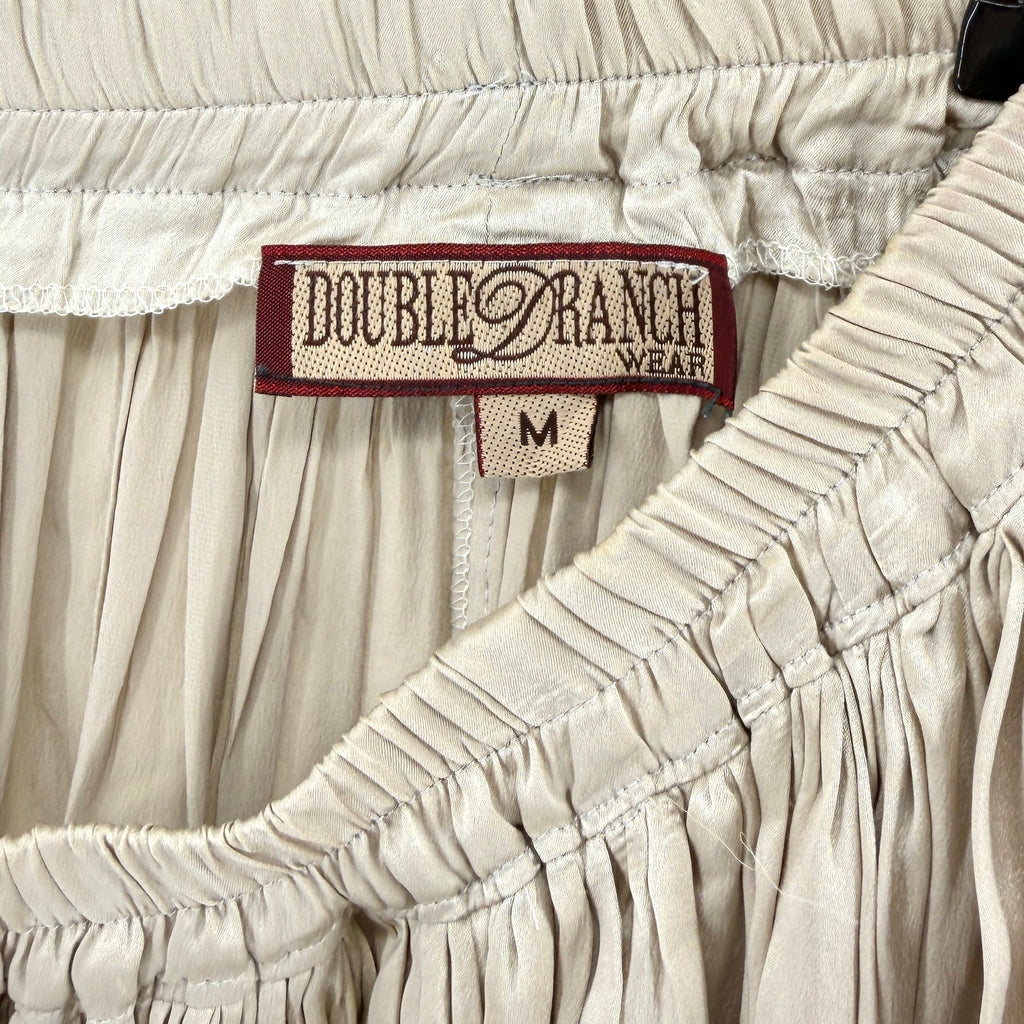 Vintage 90s Double D Ranchwear Cream Silk Satin Pleated Western Maxi Skirt