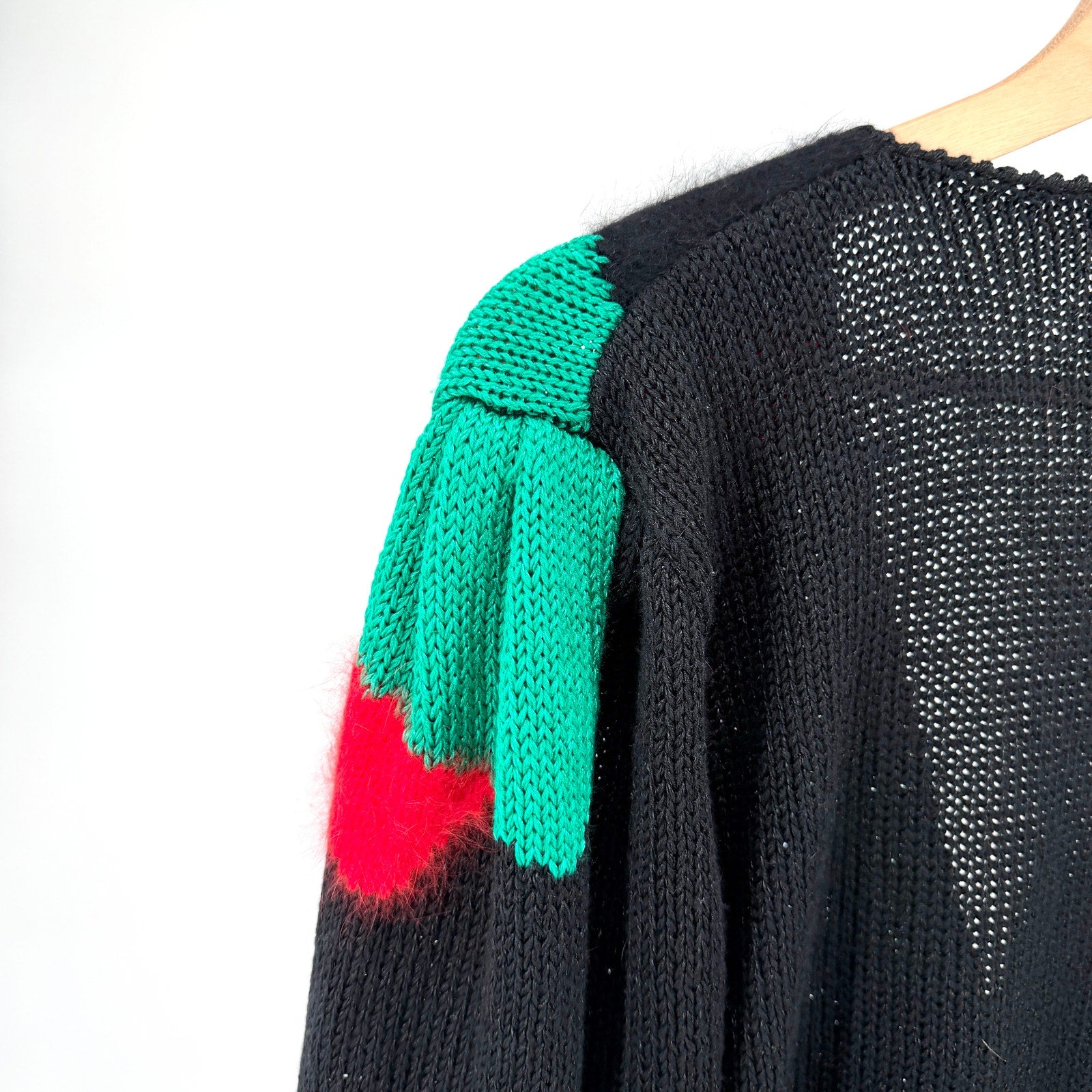 Vintage 80s Imari Black Geometric Black Color Block Wrap Knit Sweater