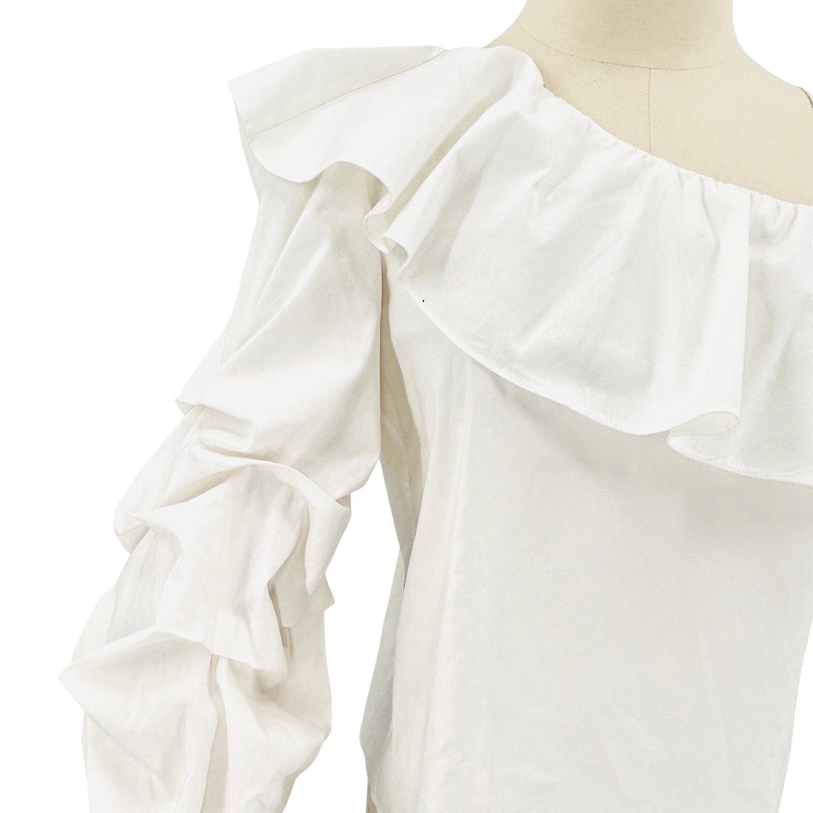 alice + olivia White Off-Shoulder Ruffle Statement Blouse Top