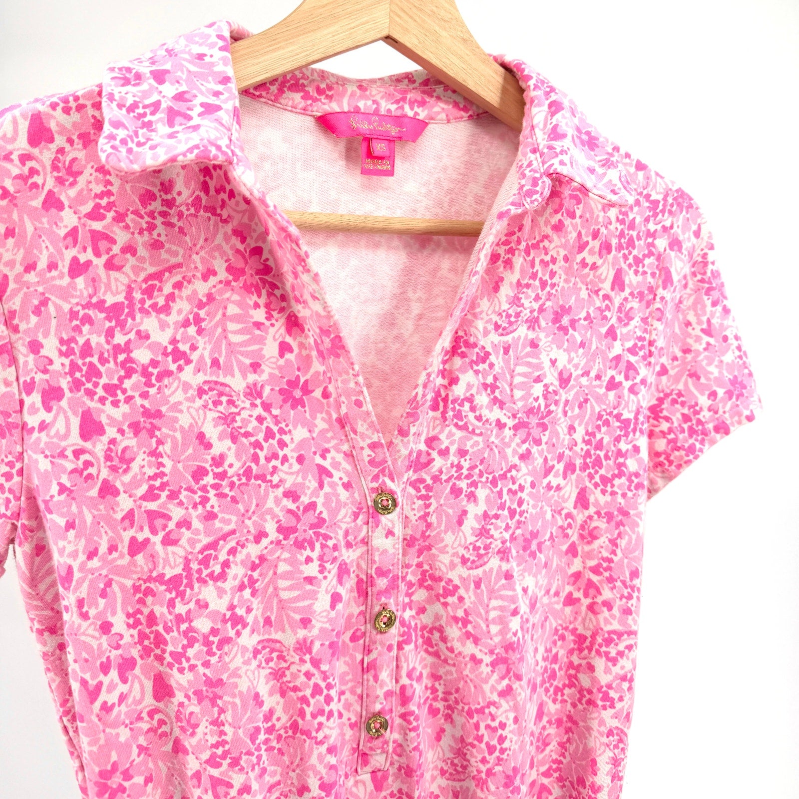 Lilly Pulitzer Pink Floral Heart Print Jersey Knit Romper