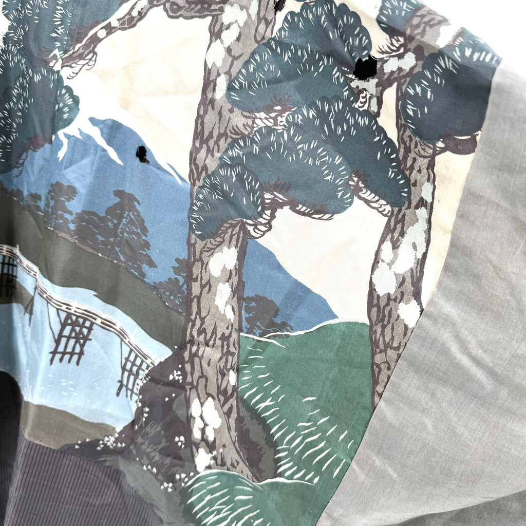 Vintage 50s Gray 100% Silk Mt Fuji Mens Haori Kimono Jacket