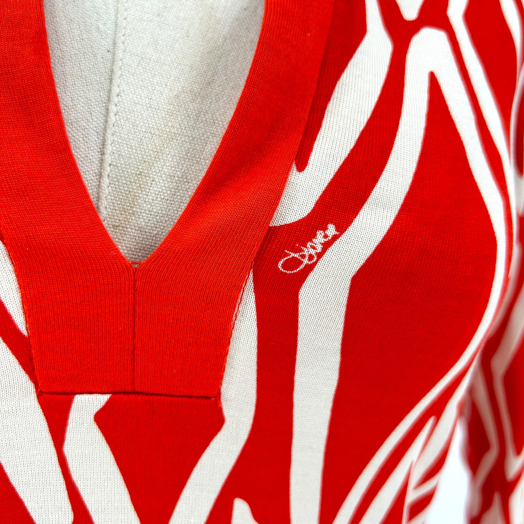 Diane von Furstenberg Red Cream Knit 100% Silk Tunic Mini Dress