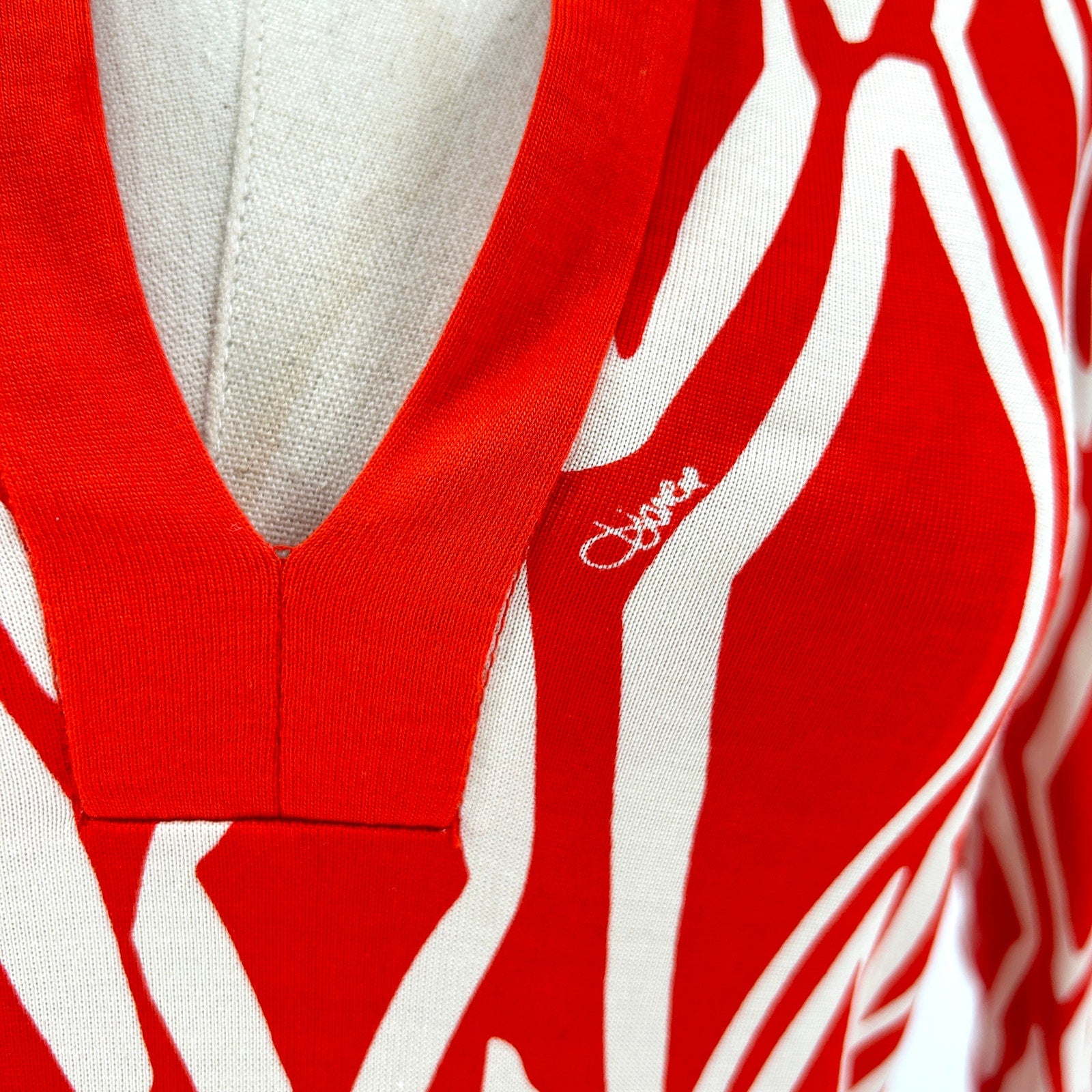 Diane von Furstenberg Red Cream Knit 100% Silk Tunic Mini Dress