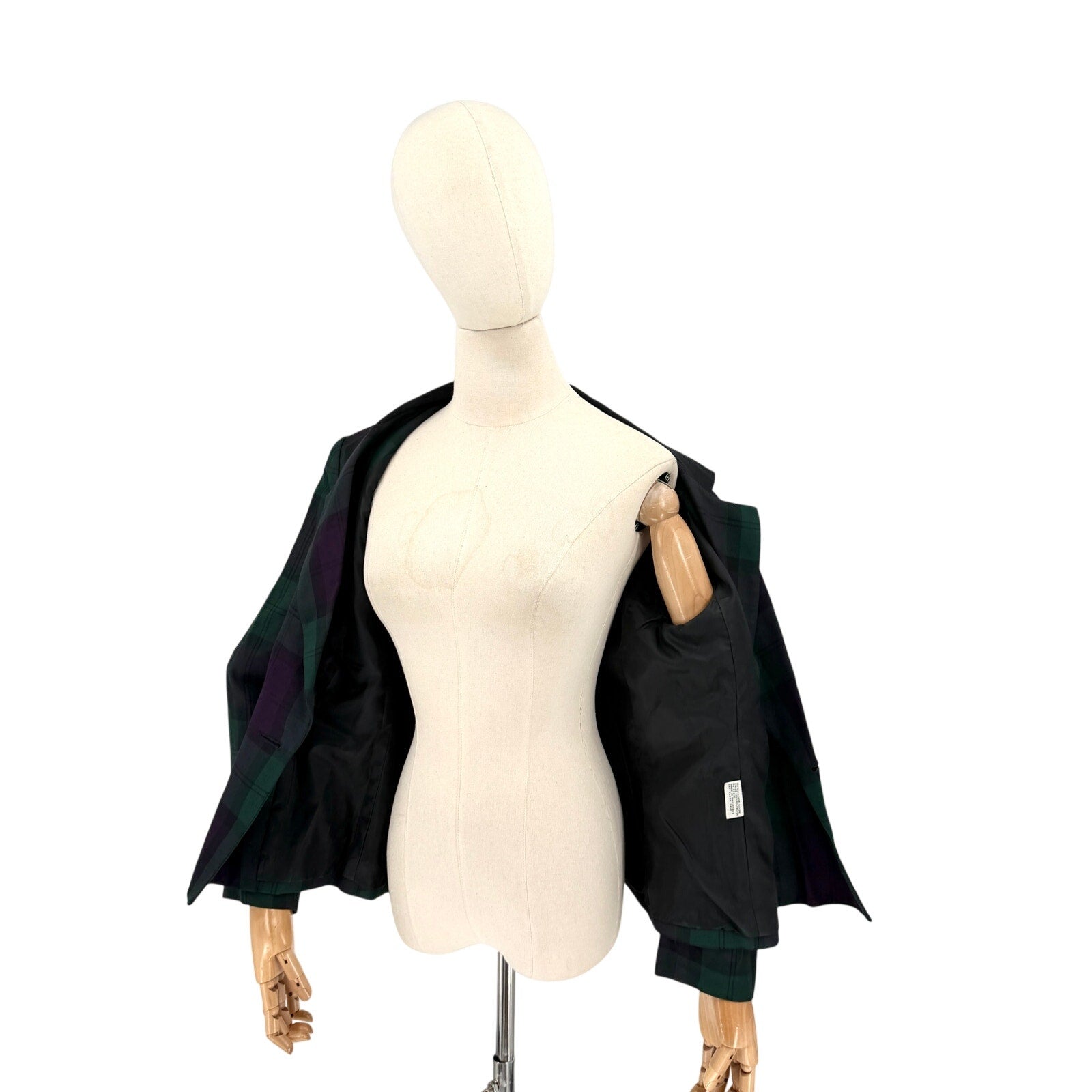 Vintage 90s Le Suit Petite Forest Green Purple Tartan Plaid Blazer Jacket