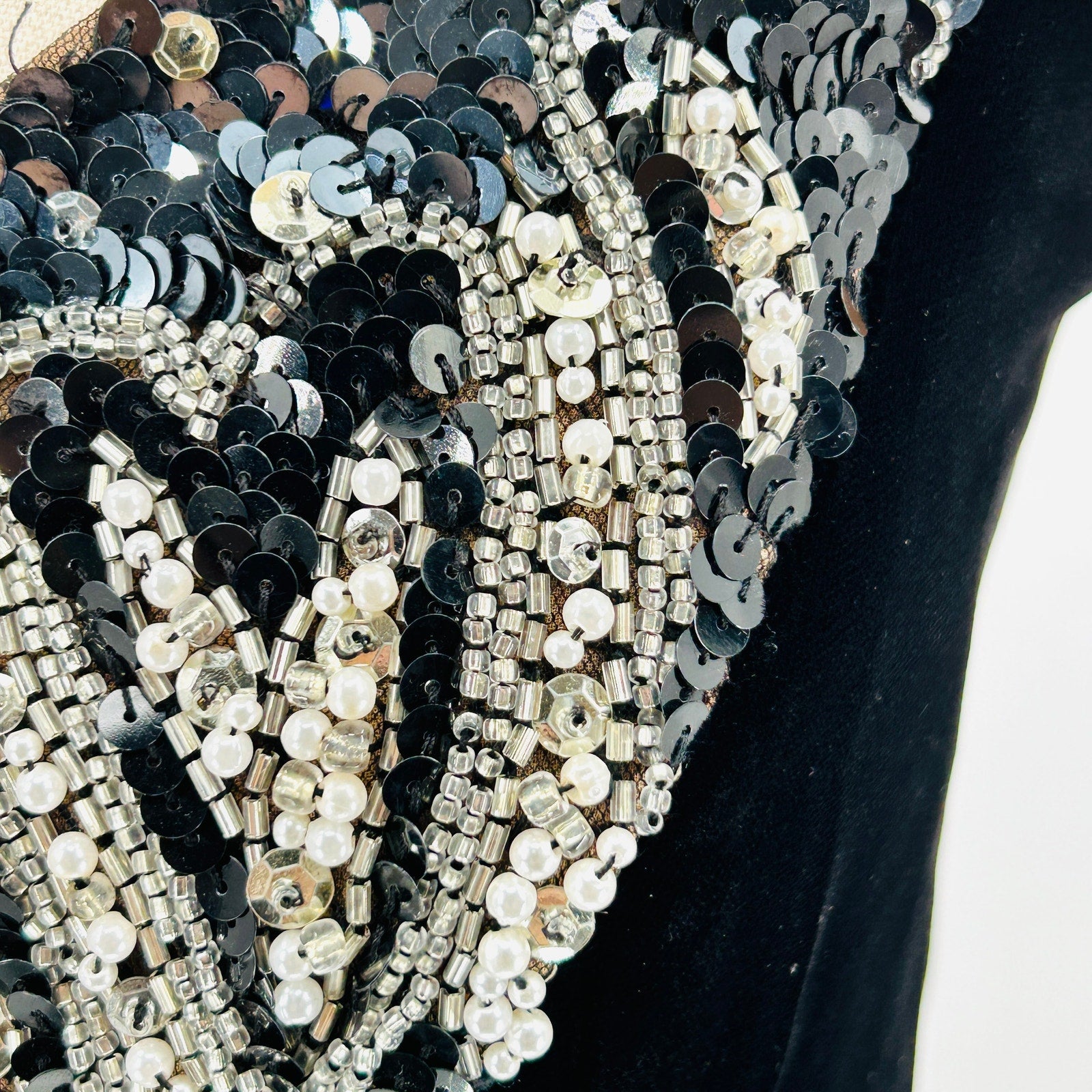 Vintage 80s Black Tie Oleg Cassini Beaded Velvet Cocktail Mini Dress