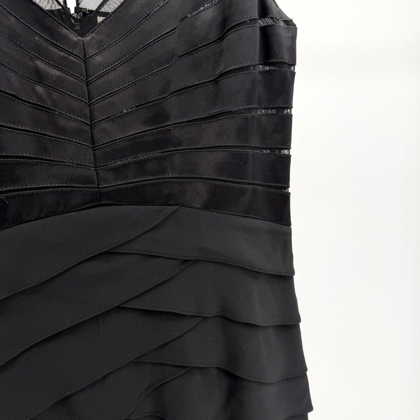Vintage Y2K Chetta B Black 100% Silk Satin Tiered Cocktail Dress