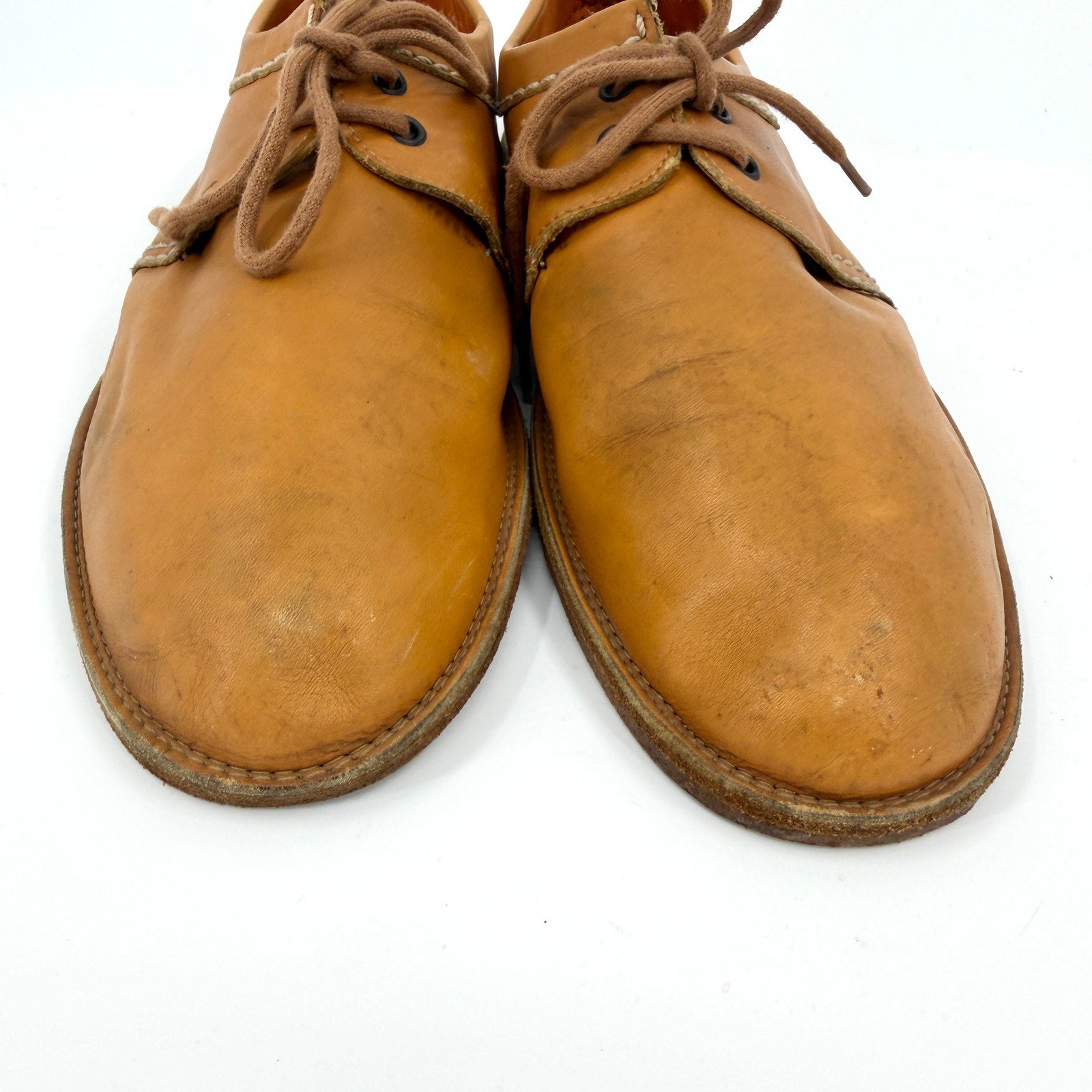 Vintage 80s Apache Ochre Tan Genuine Leather Lace Up Oxford Shoes