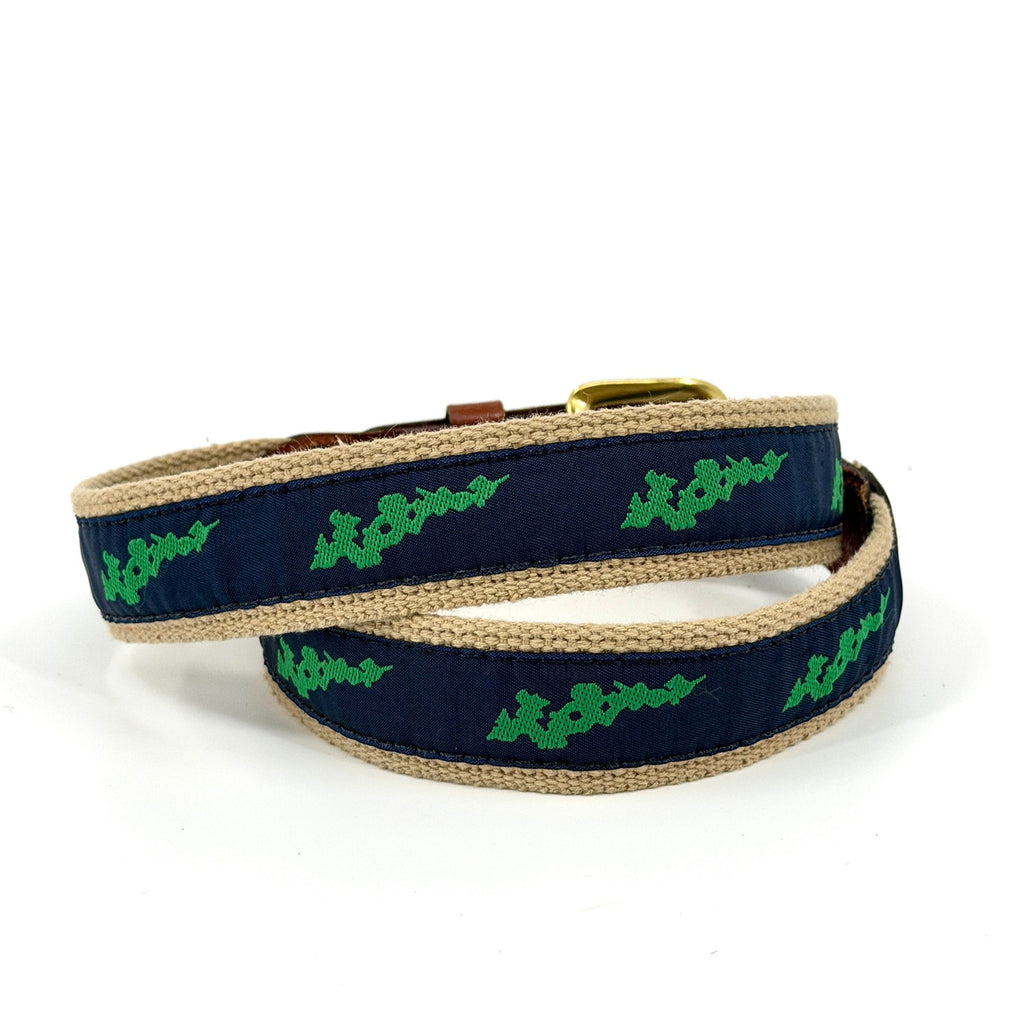 Vintage 90s Leather Man Ltd Marthas Vineyard Preppy Brass Buckle Web Belt