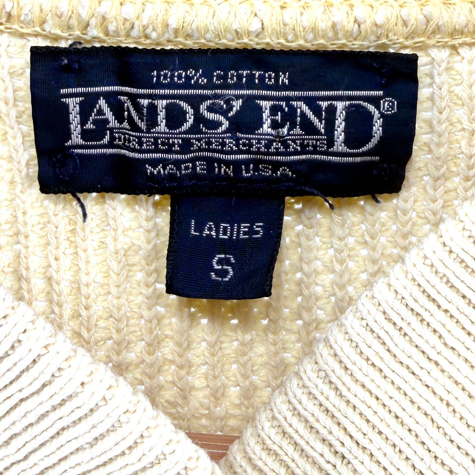 Vintage 90s Lands' End Pastel Yellow 100% Cotton Henley Knit Sweater