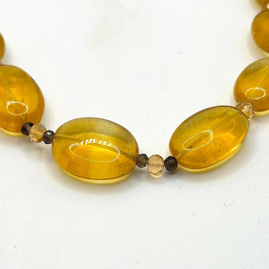 Vintage 90s Honey Citrine Quartz Smoky Quartz Hammered Toggle Statement Necklace