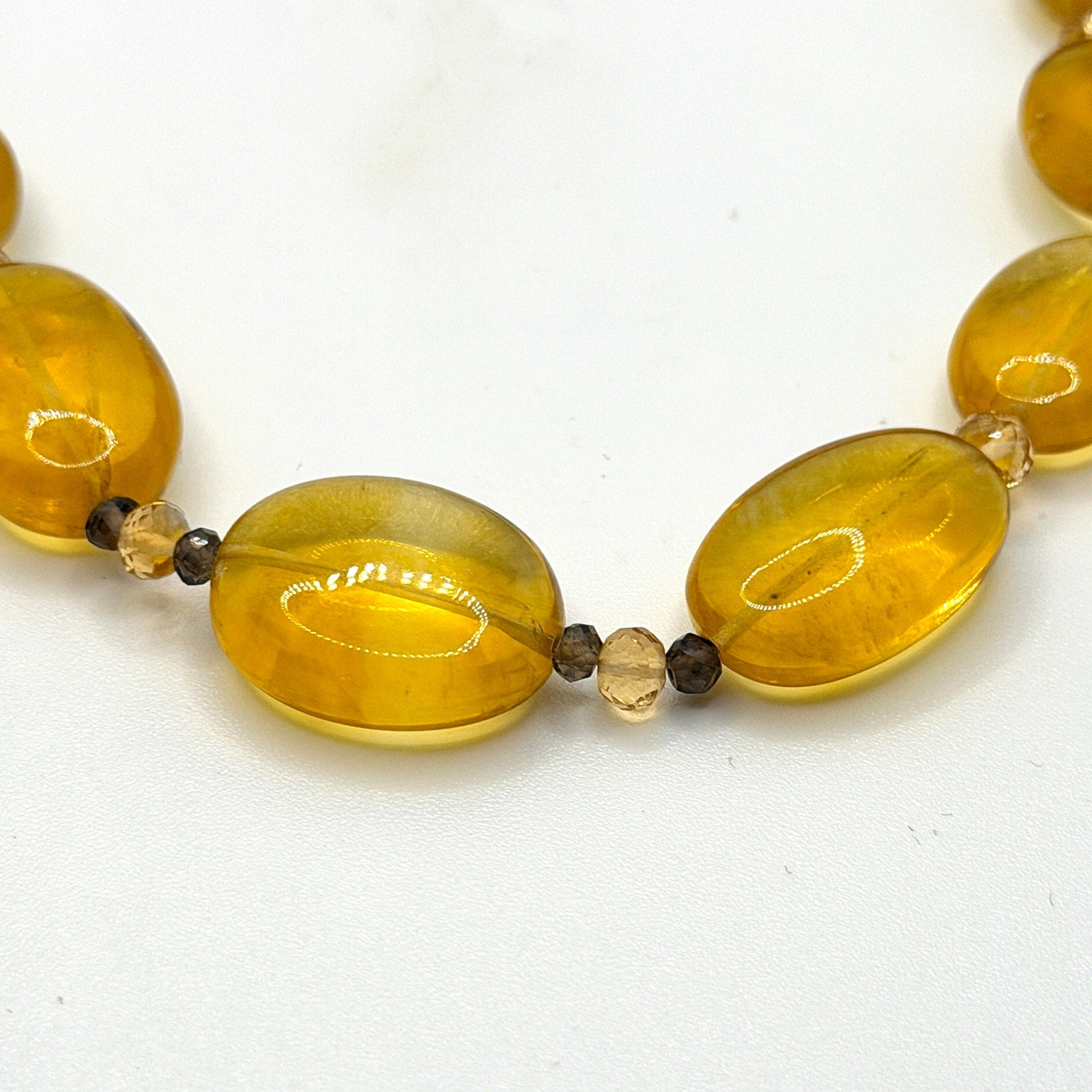 Vintage 90s Honey Citrine Quartz Smoky Quartz Hammered Toggle Statement Necklace
