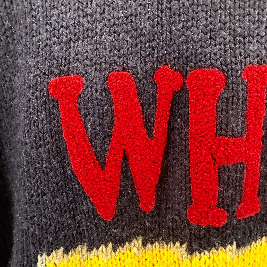 Vintage 90s Authentic Whipp Navy Blue Collegiate Graphic Knit Sweater