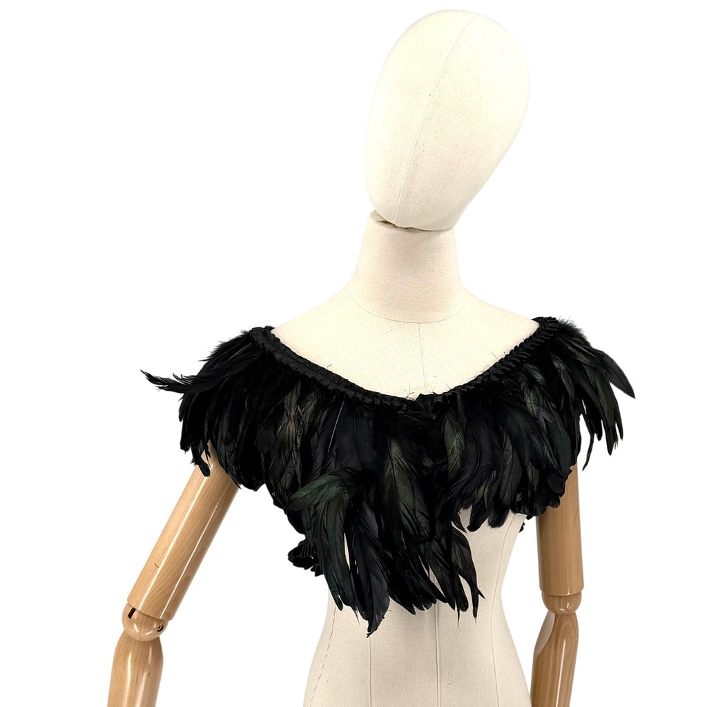Be Wicked Black Genuine Feather Cropped Shrug Bolero Capelet