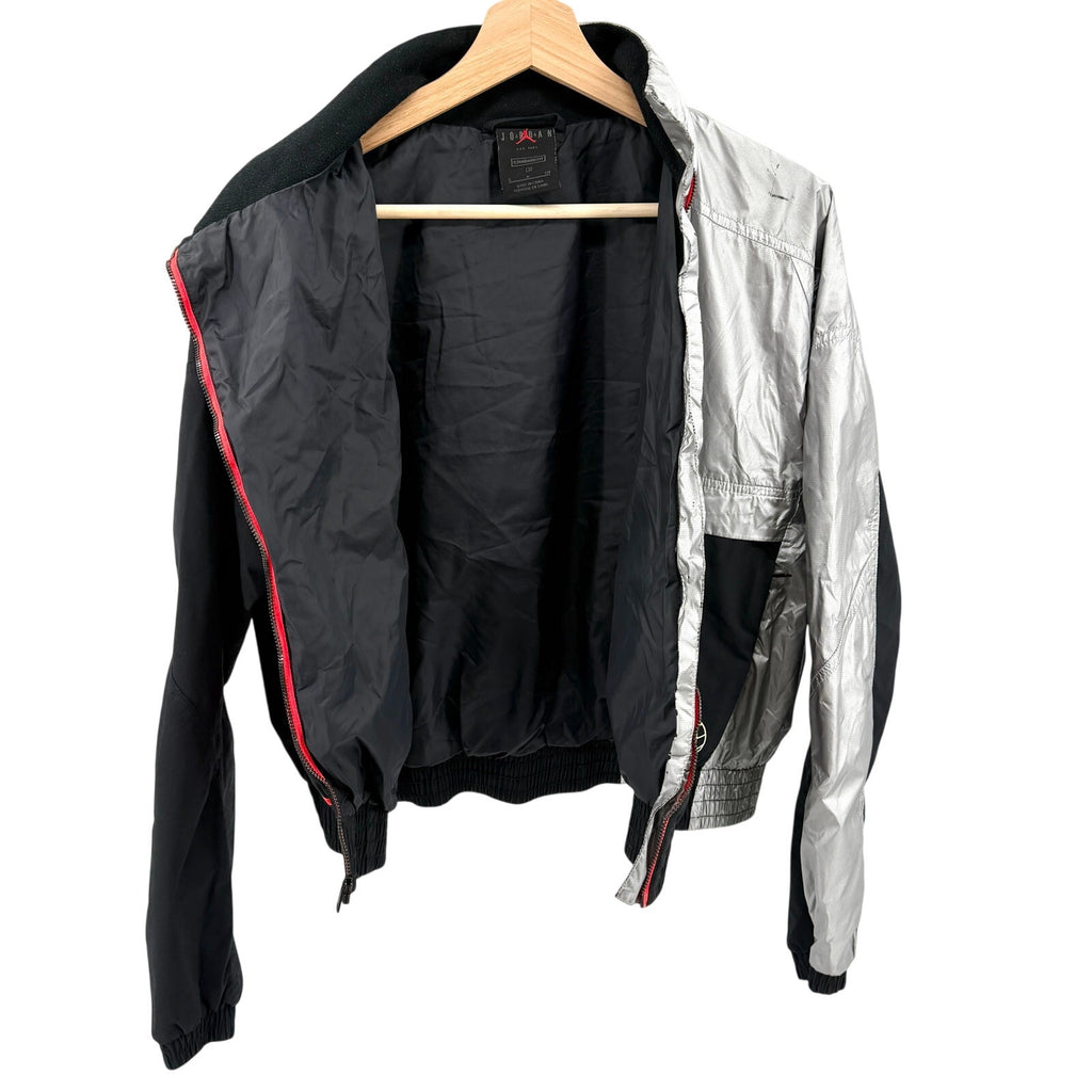 Air Jordan Black Silver Asymmetrical Zip Cropped Track Jacket