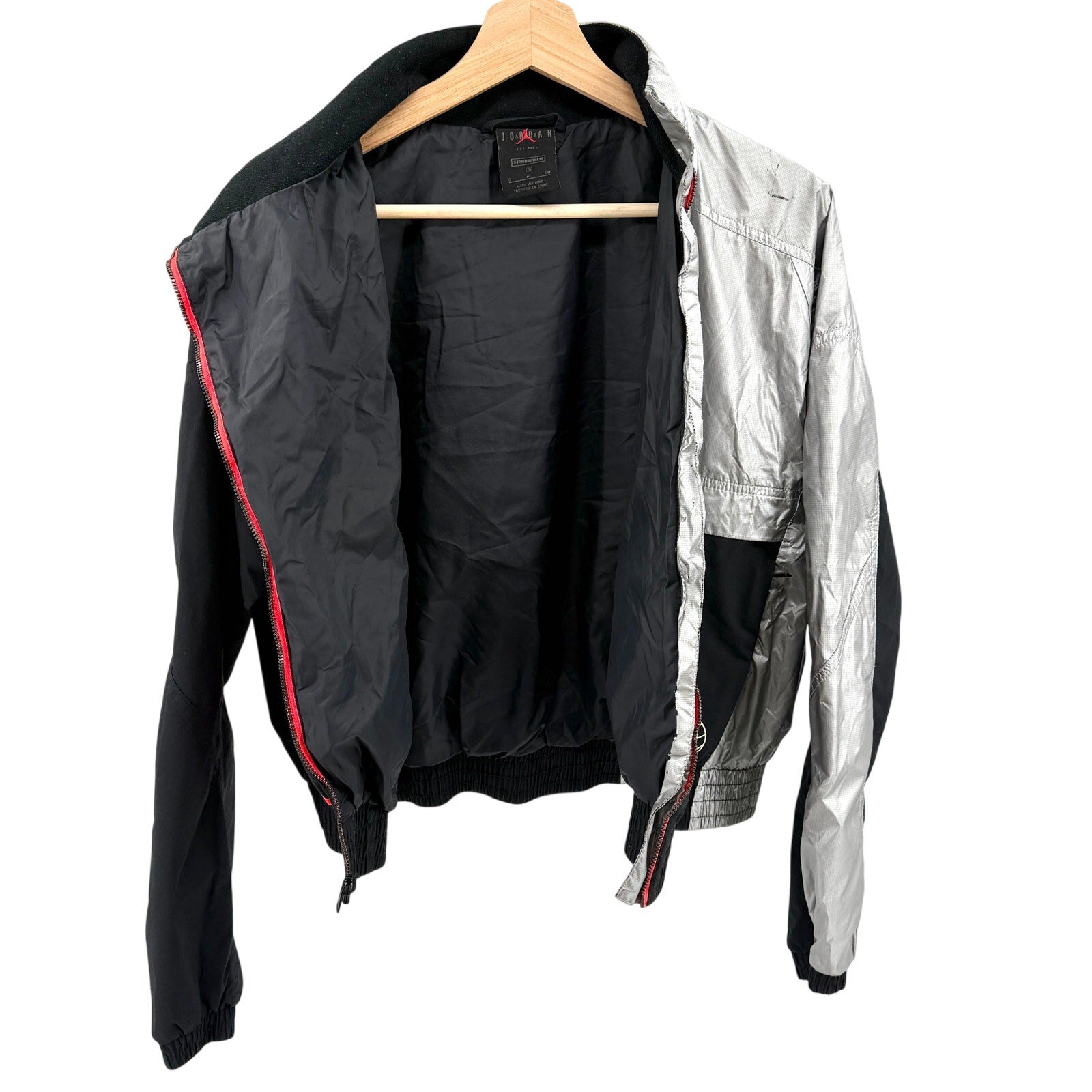 Air Jordan Black Silver Asymmetrical Zip Cropped Track Jacket