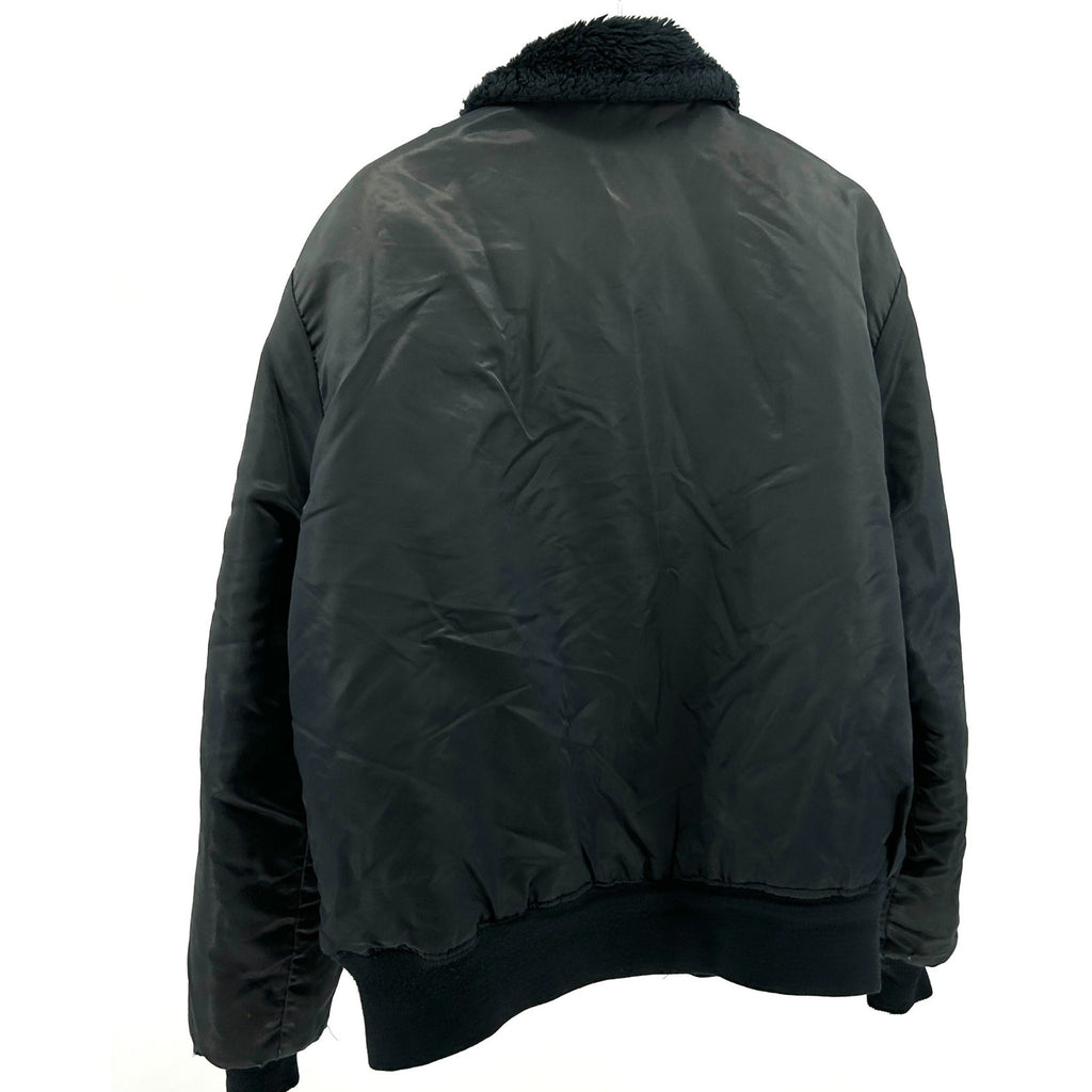 Vintage 1970s Timber King Navy Quilted Faux Fur Collar Bomber Jacket