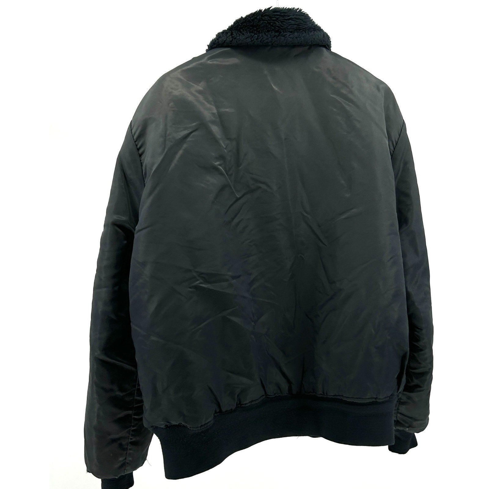 Vintage 1970s Timber King Navy Quilted Faux Fur Collar Bomber Jacket