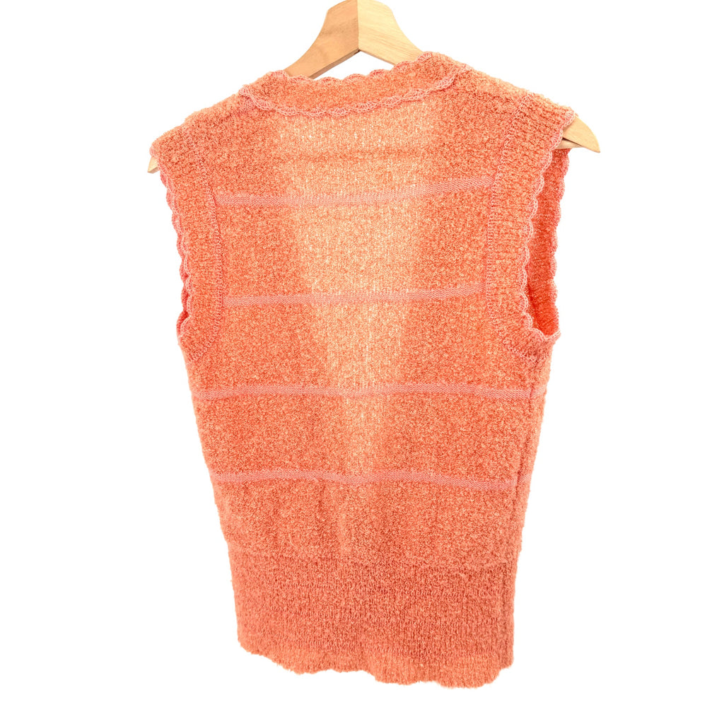 Vintage 70s Orange Sherbet Boho Scalloped Trim Button Front Sweater Vest