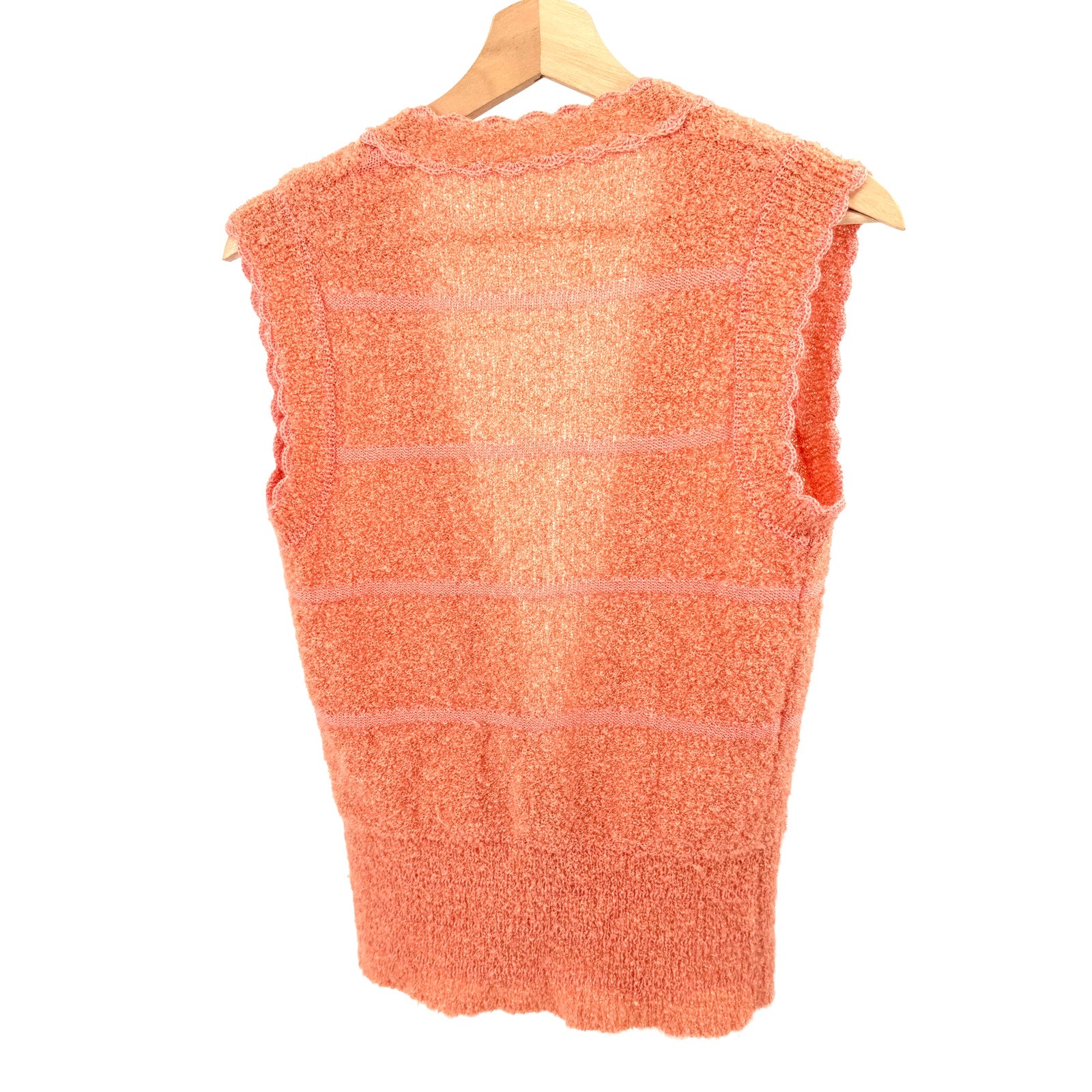 Vintage 70s Orange Sherbet Boho Scalloped Trim Button Front Sweater Vest
