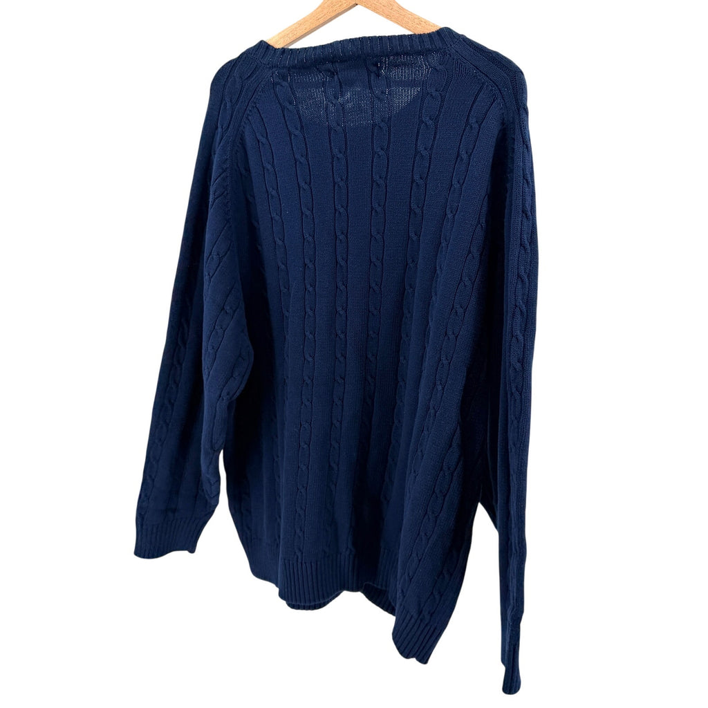 Vintage 90s Alexander Julian Colours Navy Blue 100% Cotton Cable Knit Sweater
