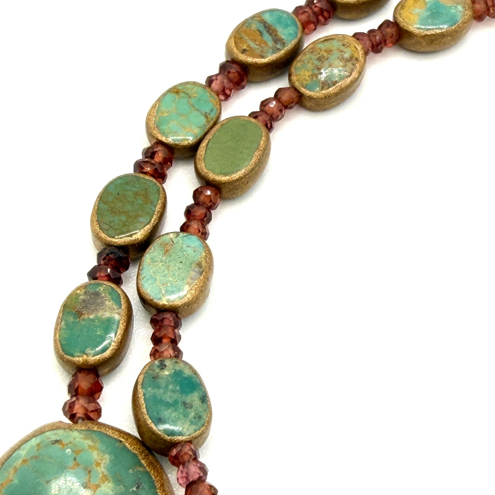 Vintage Turquoise Rubellite Double Strand Copper Hook Artisanal Necklace
