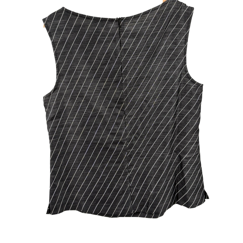 Vintage 90s Tamotsu Charcoal Grey Pinstripe Sleeveless Shell Blouse