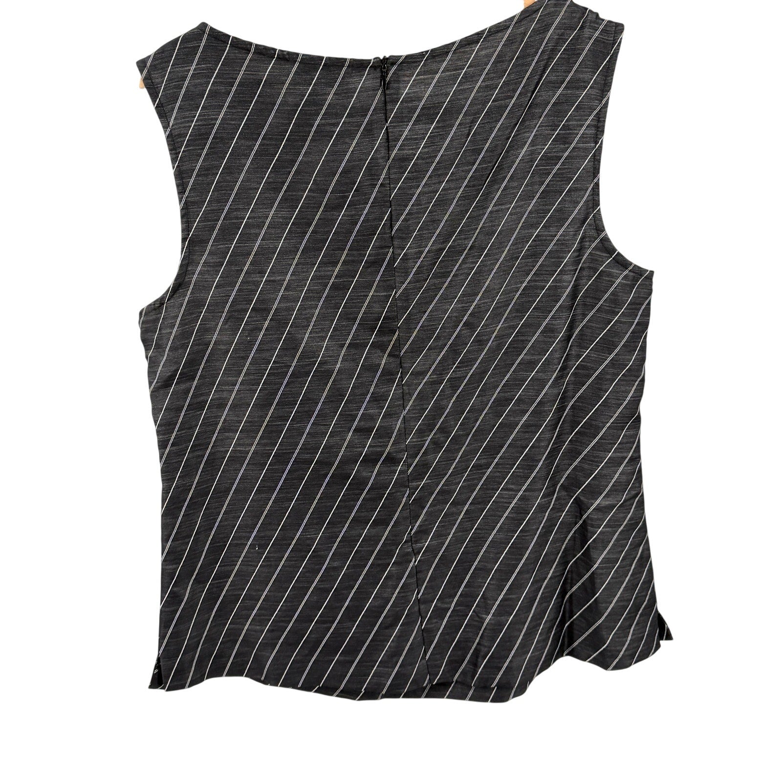 Vintage 90s Tamotsu Charcoal Grey Pinstripe Sleeveless Shell Blouse