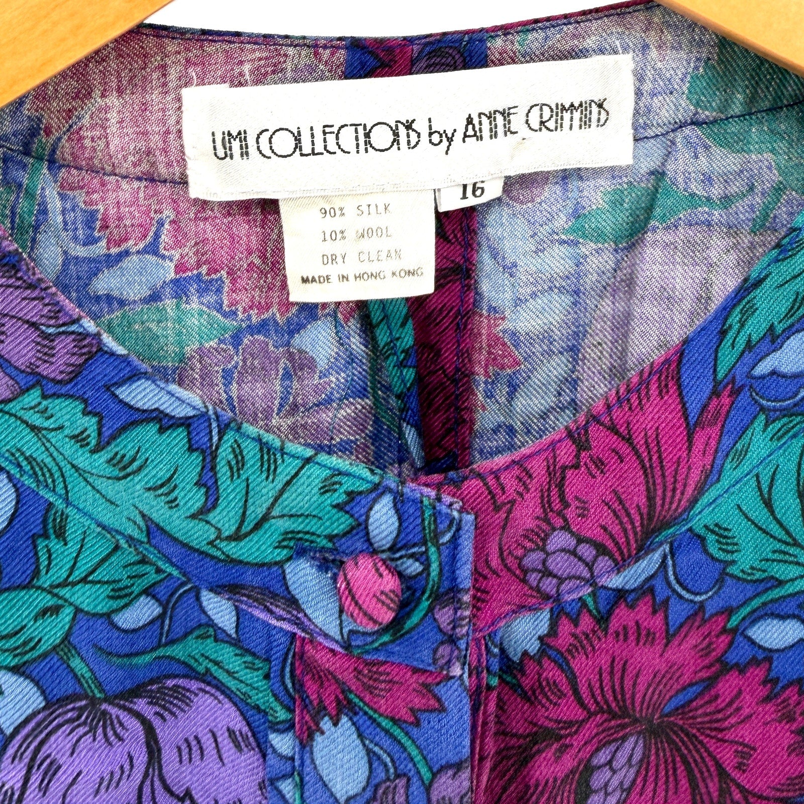 Vintage 80s Umi Collections Purple Floral Romantic Silk Wool Drop Waist Dress
