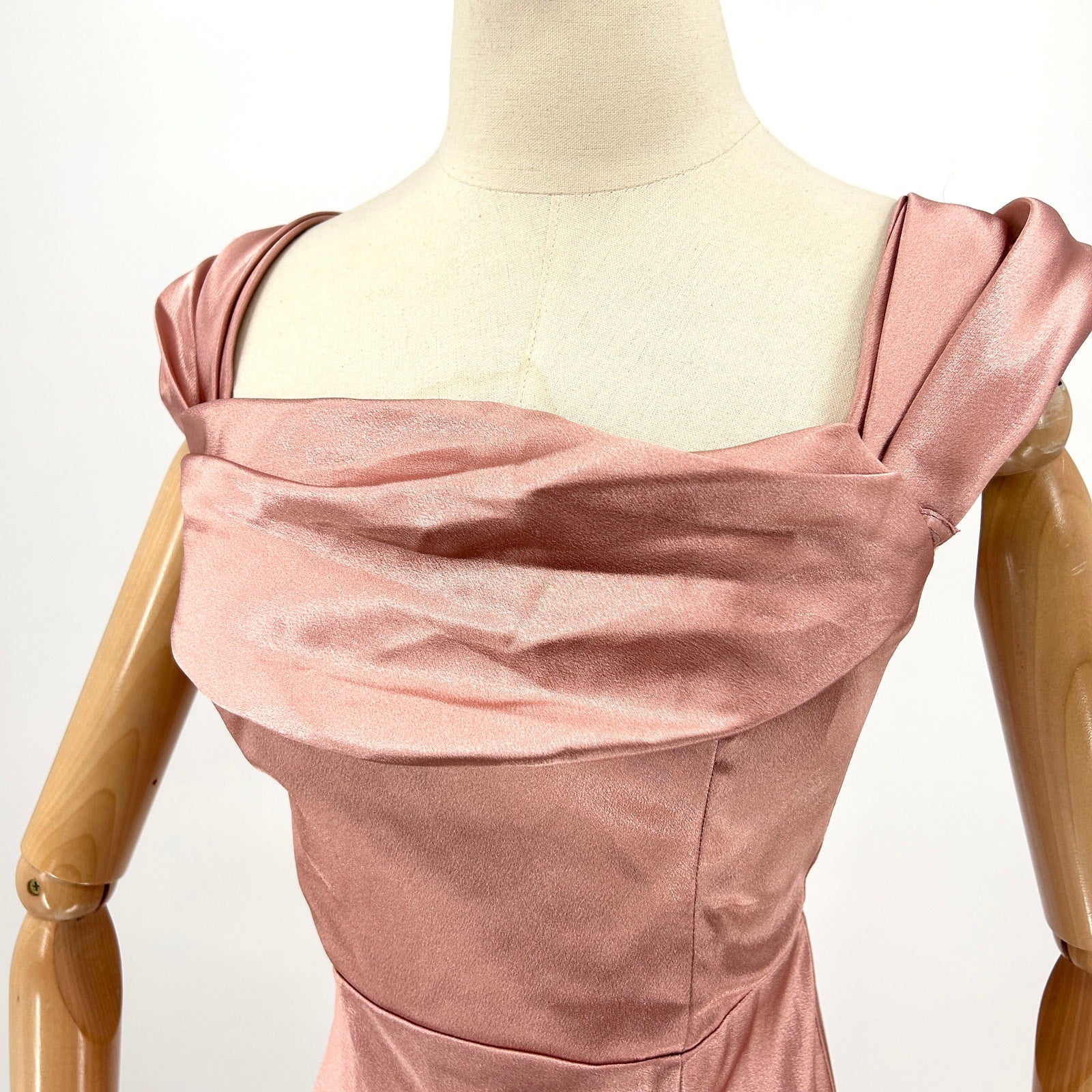 Birdy Grey Blush Pink Satin Thigh Slit Formal Gown