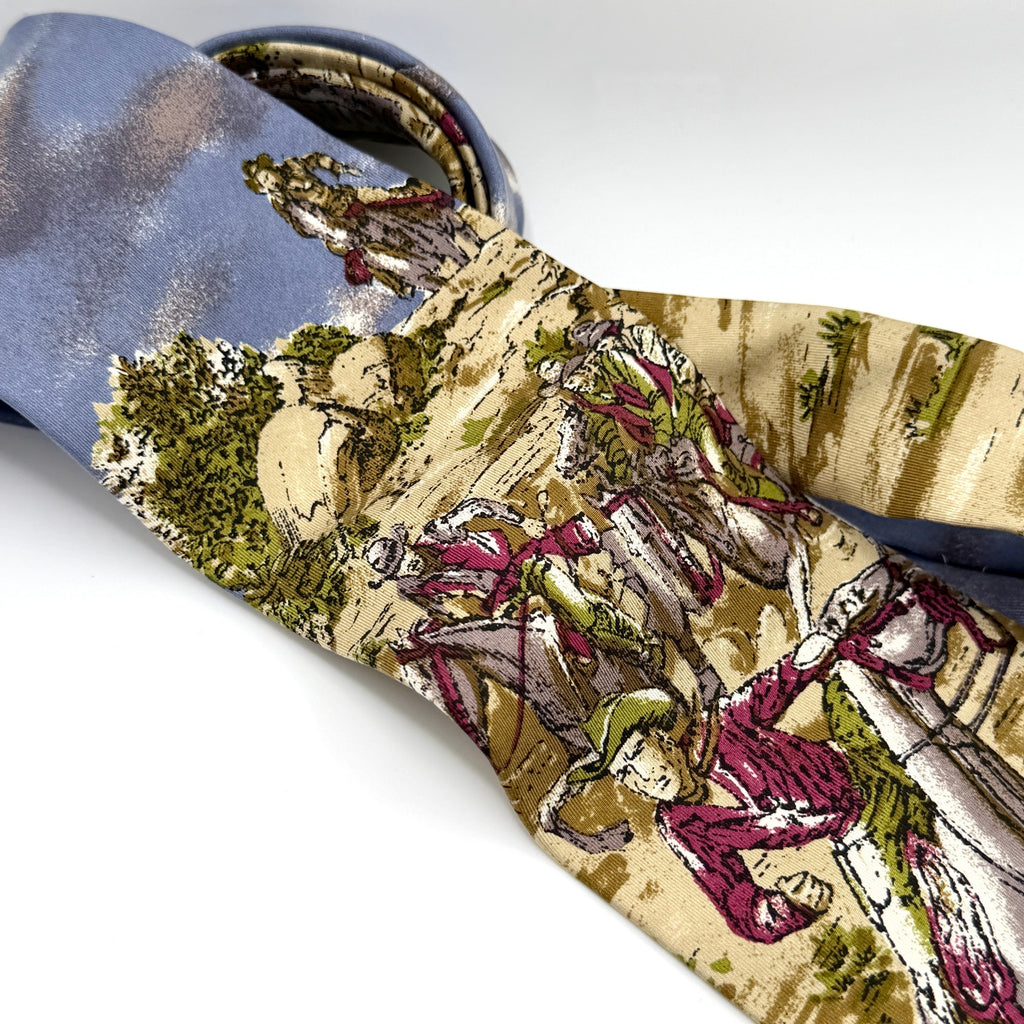 Vintage 90s Ruff Hewn Blue Tan 100% Silk Cowboy Western Necktie