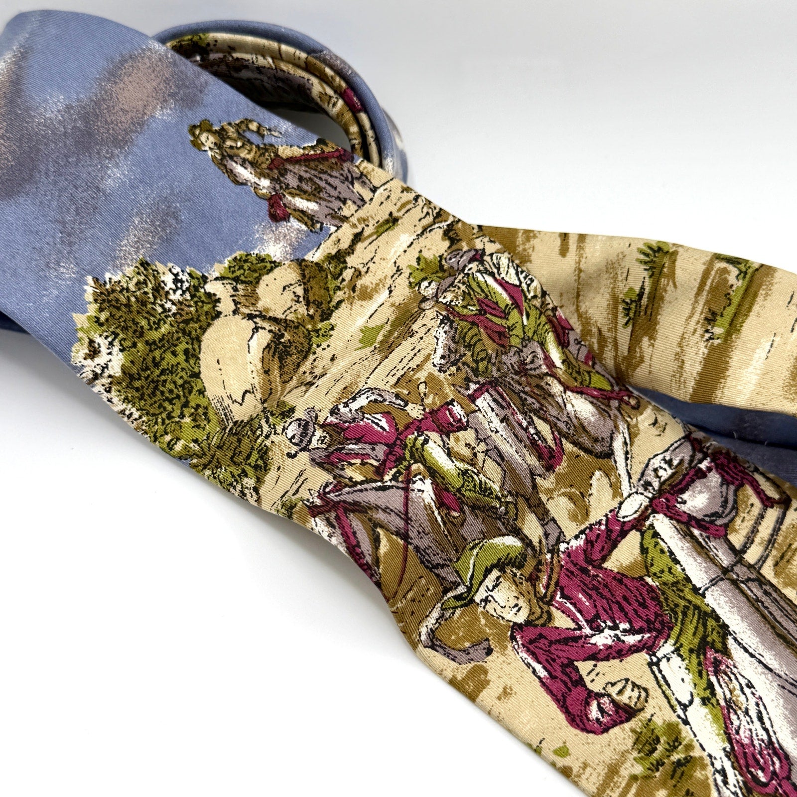 Vintage 90s Ruff Hewn Blue Tan 100% Silk Cowboy Western Necktie