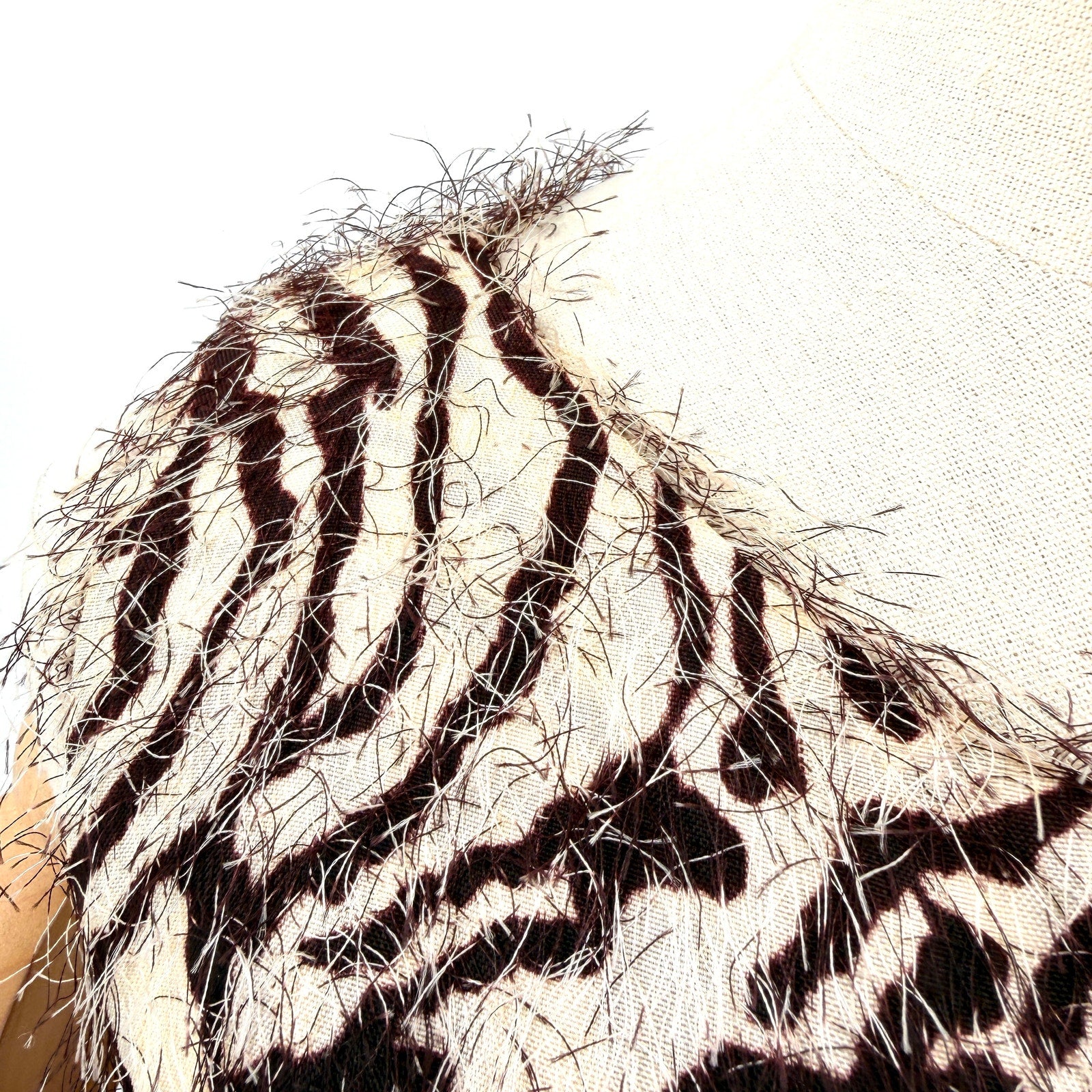 Vintage 60s Handmade Cream Eggplant Purple Eyelash Knit Zebra Pencil Dress