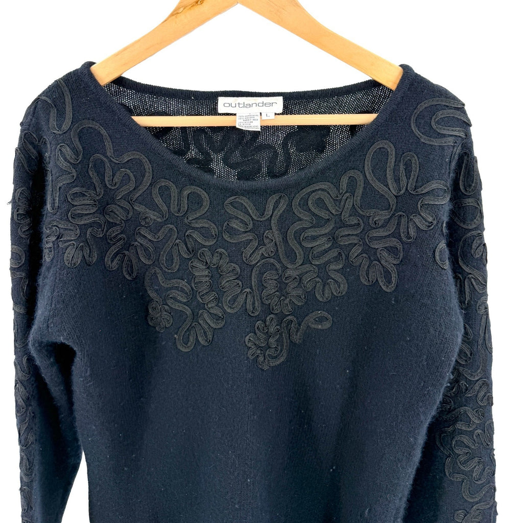 Vintage 80s Outlander Black Tonal Soutache Embroidered Sweater