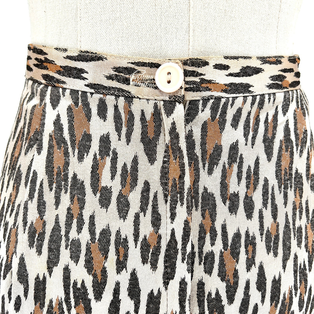 Vintage 90s Alberto Makali Sport Leopard Satin Brocade Pencil Skirt