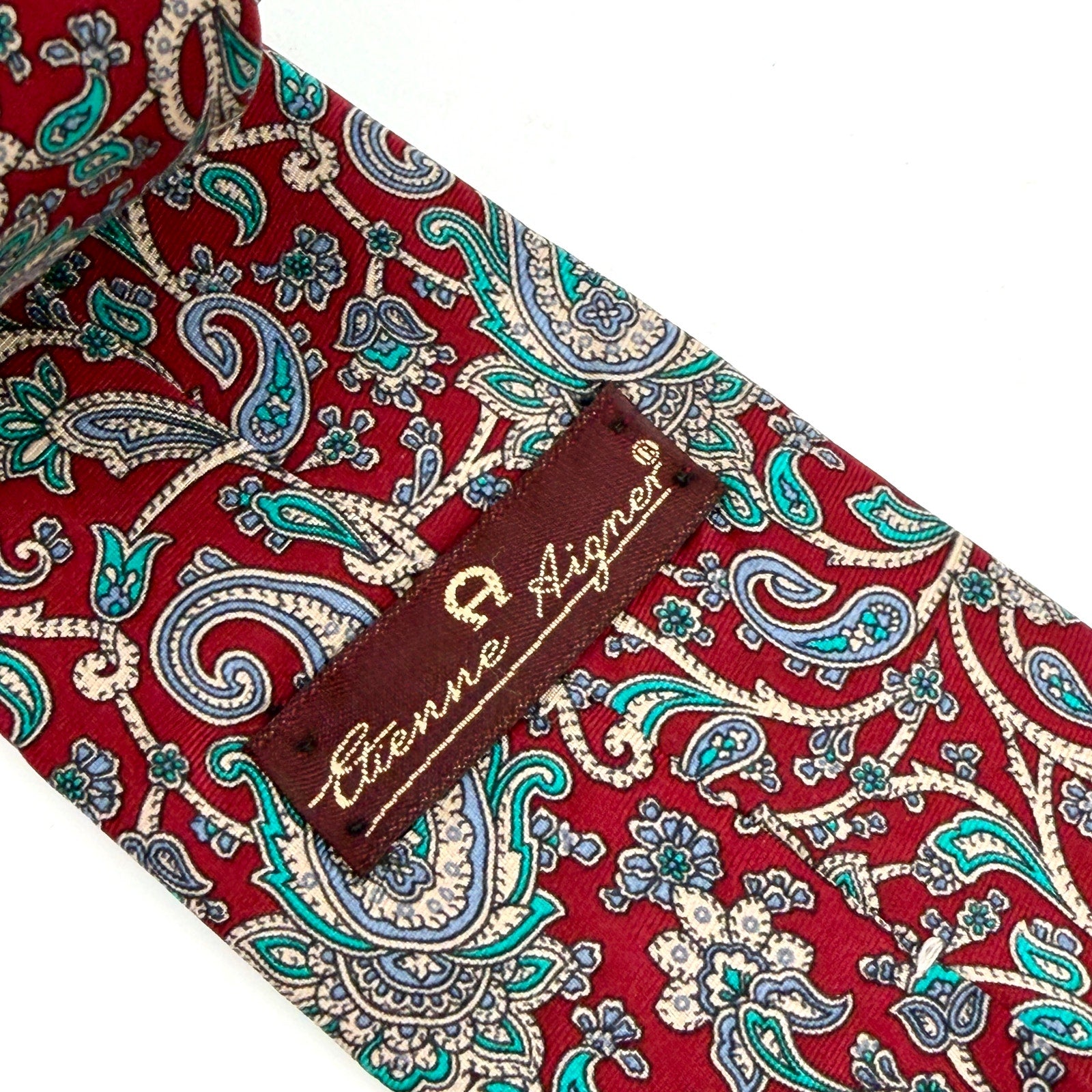 Vintage 90s Etienne Aigner Red 100% Silk Paisley Classic Corporate Tie