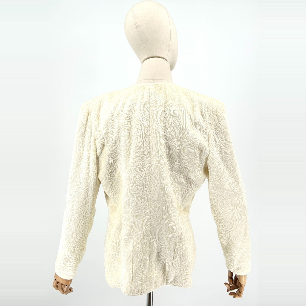 Vintage 80s Karen Lawrence by Matthew Cream Burnout Velvet Gold Clasp Blazer