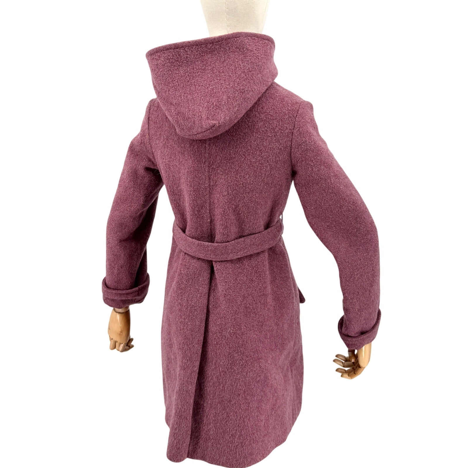 Vintage 70s Hymson's Mauve Purple 100% Wool Hooded Toggle Belted Coat