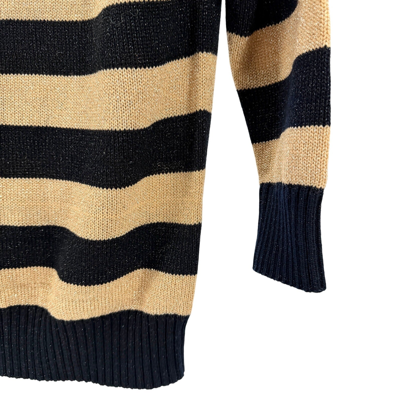 Vintage 80s Clovis Ruffin Black Gold Metallic Striped Boat Neck Knit Sweater