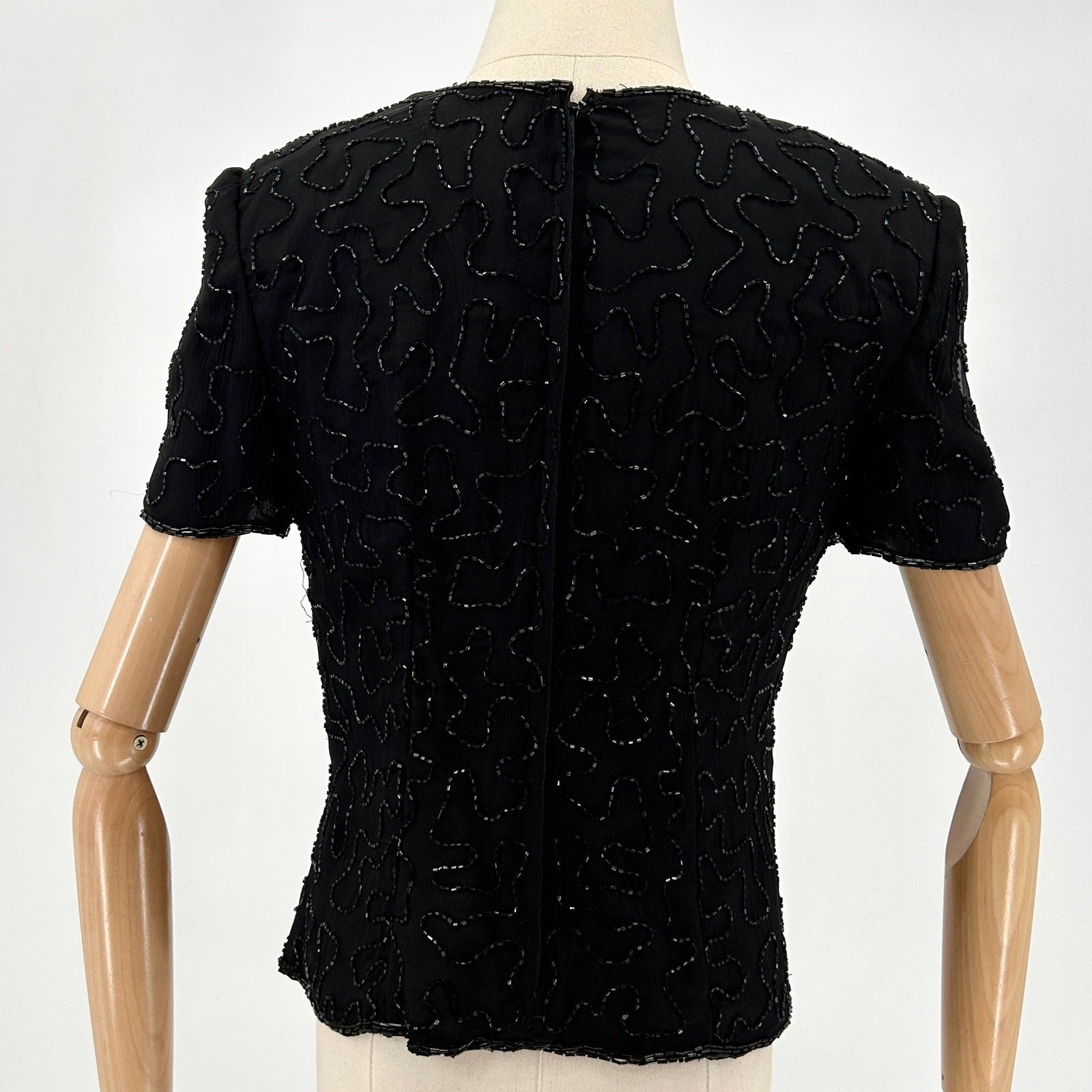 Vintage 90s Adrianna Papell Black 100% Silk Sequin Champagne NYE Top
