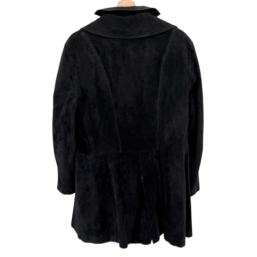 Vintage 70s Leather House Black Genuine Leather Suede Double Breasted Coat