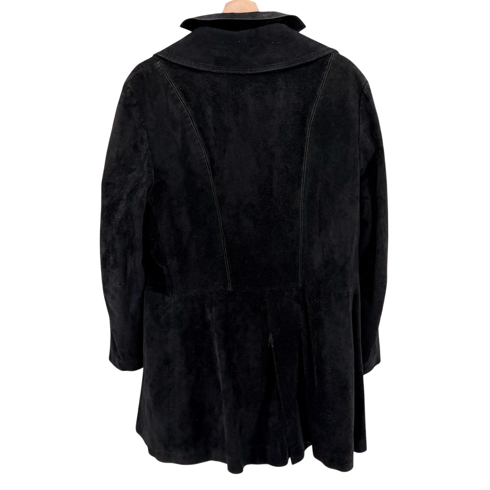 Vintage 70s Leather House Black Genuine Leather Suede Double Breasted Coat