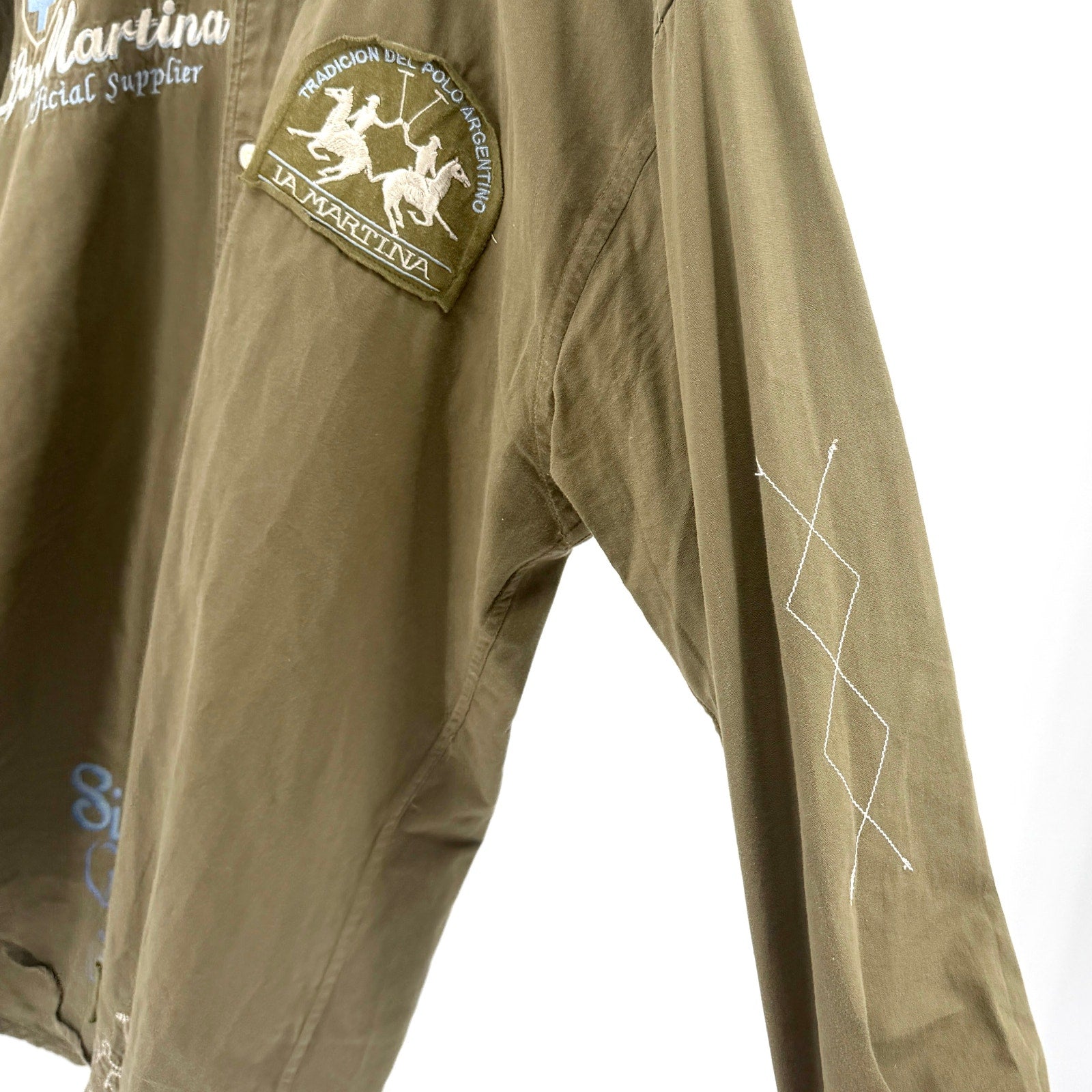 La Martina Saddlery Olive Green Embroidered Utility Polo Button Down Shirt