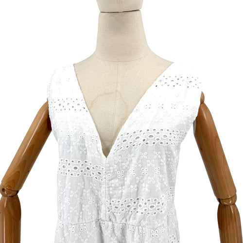 Lungo L'arno White 100% Cotton Eyelet Lace Sleeveless Midi Dress