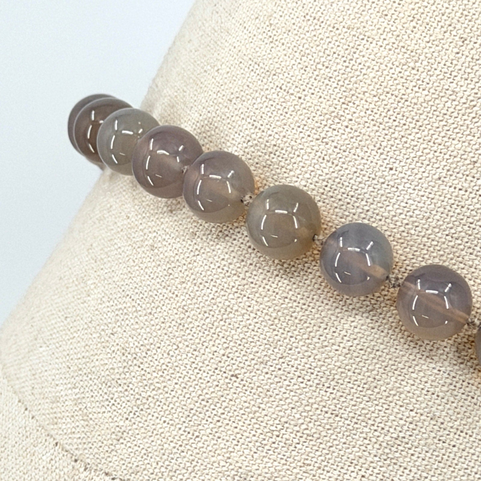 Vintage 90s Rose Quartz Onyx Grey Agate Hand Knotted Lariat Statement Necklace