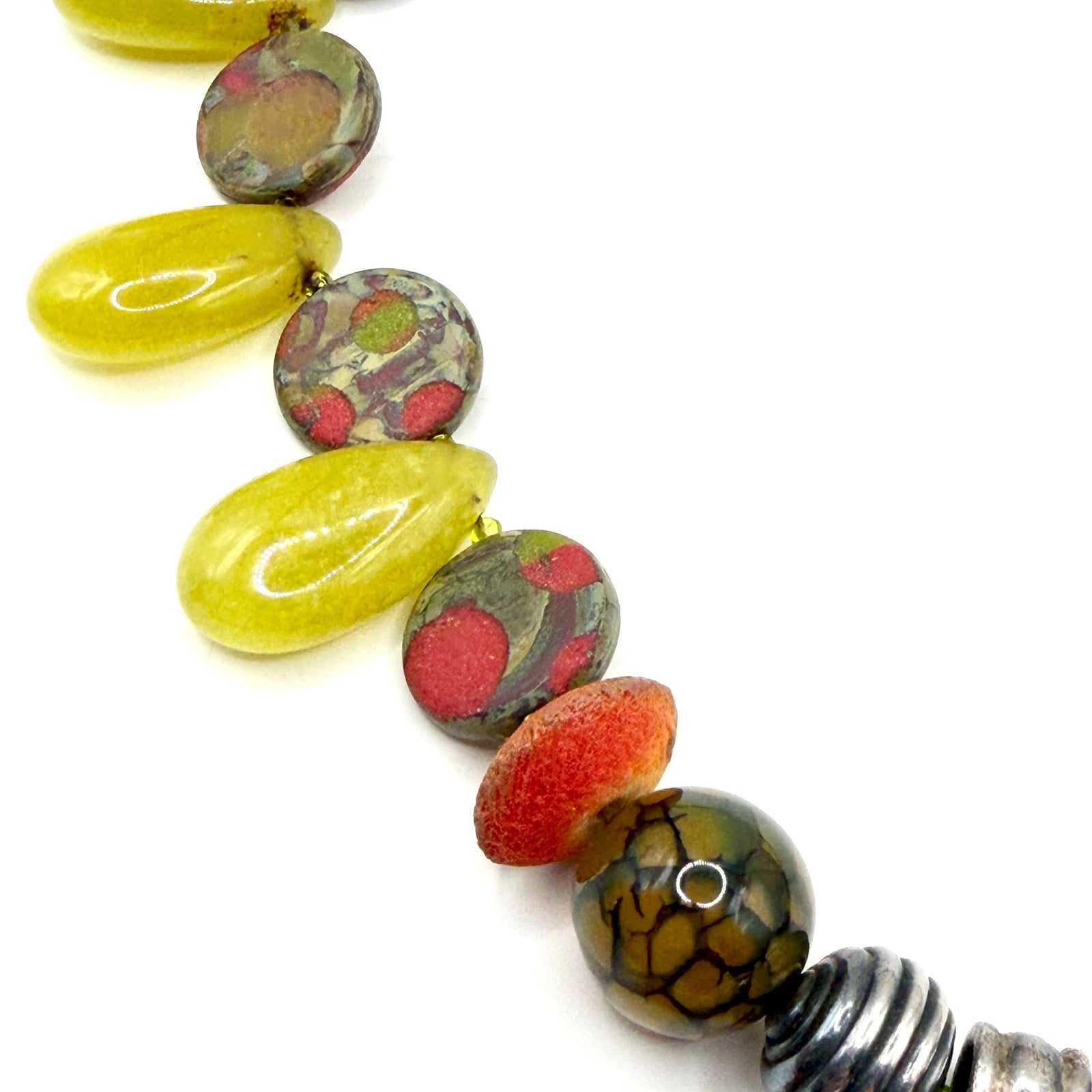Vintage Tibetan Yellow Jasper Monkey Dragon Vein Agate Pendant Necklace