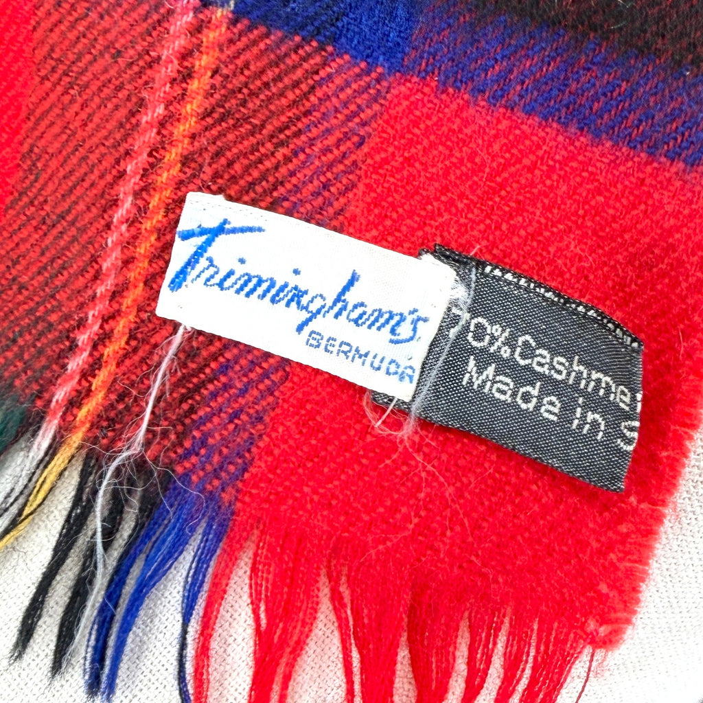 Vintage 80s Trimingham's Bermuda Red Tartan Fringe Scarf